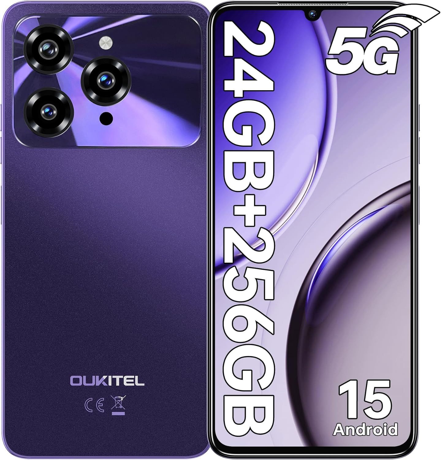 OUKITEL C6 5G, 6,8‘’, Android 15 Smartphone (17,27 cm/6.8 Zoll, 256 GB Speicherplatz, 50 MP Kamera, 5150mAh, 24(8+16)GB+256GB /1TB, 6.8" HD+ 90Hz, GPS, 5G Dual SIM)