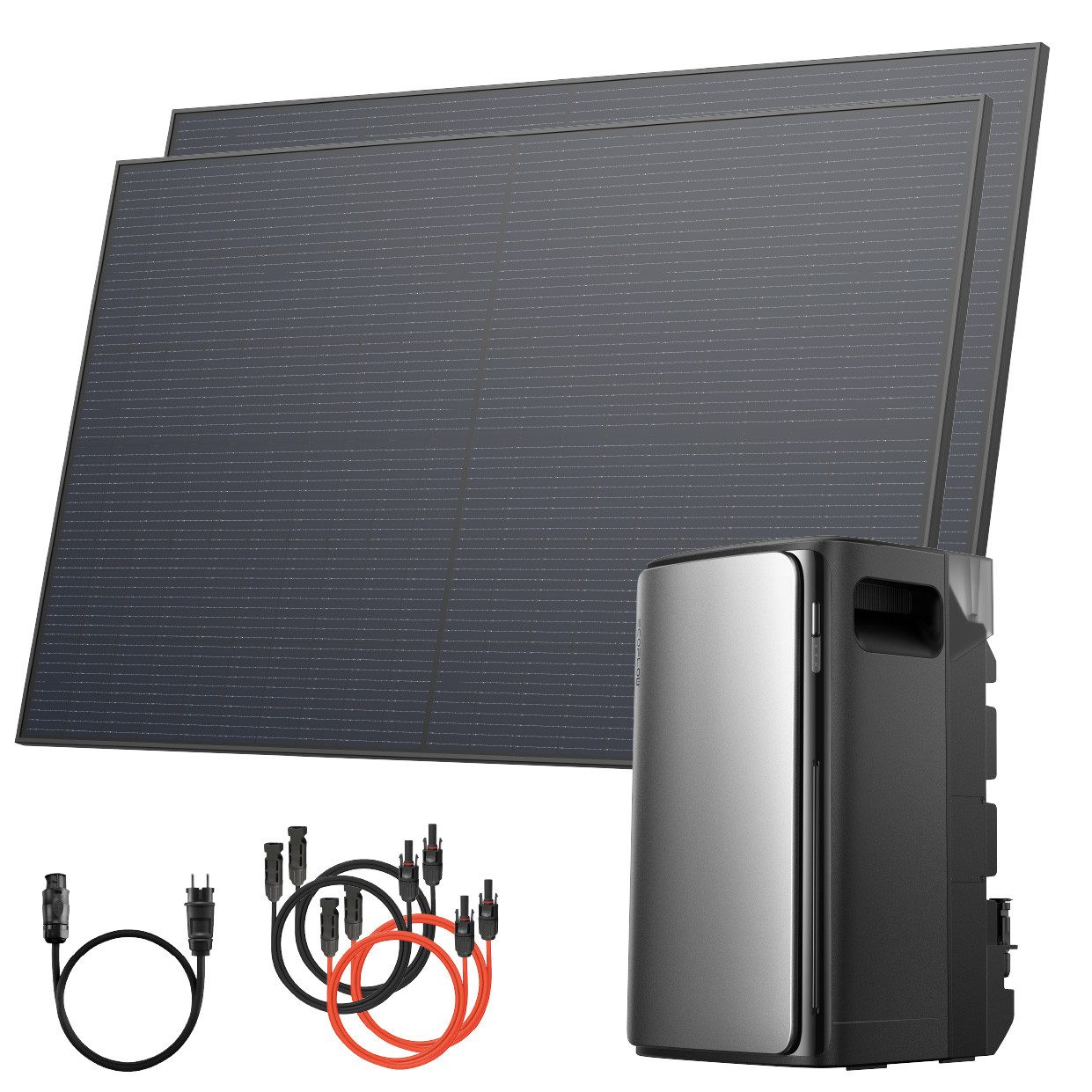 Solarway Balkonkraftwerk 1000Wp / 800W mit 1,9kWh Speicher komplett Steckdose, 1000 W, Monokristalline Halbzellen mit n-Type Technologie, (500W bifaziale Solarmodule & EcoFlow Speicher & Zubehör), 1,9 kWh EcoFlow Stream Max - Solaranlage Komplettset