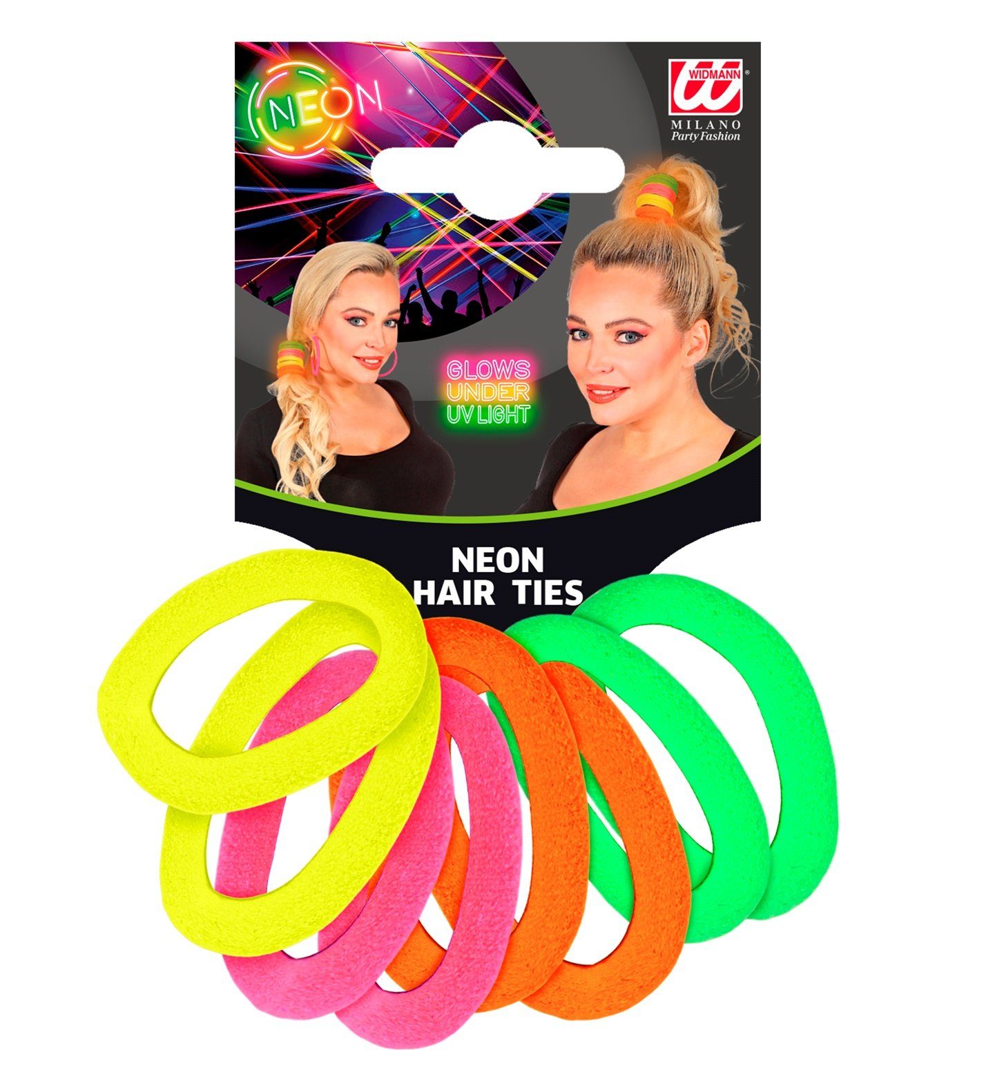Widmann S.r.l. Kostüm Neon Haargummi Set zum Disco Kostüm 8-tlg. - 01976