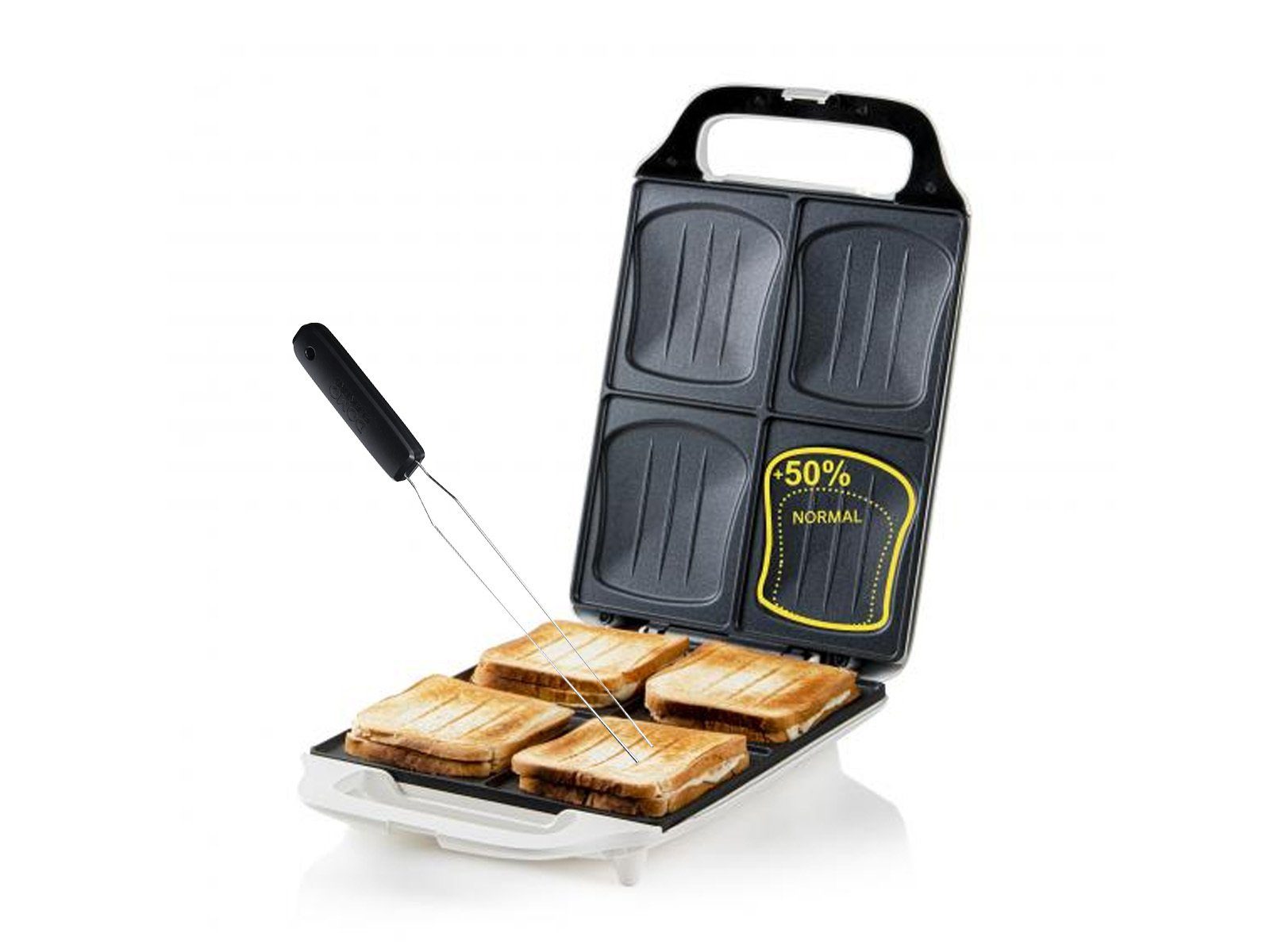 Domo Sandwichmaker, 1800 W, 4er Toaster XXL Snack Panini-Maker & Gabel extra tief große Toasties | Sandwichmaker