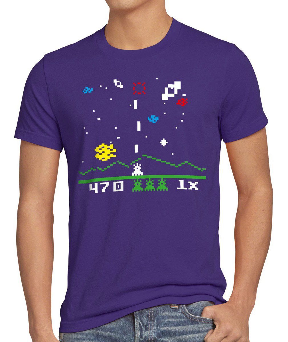 style3 Print-Shirt Herren T-Shirt Invaders big bang sheldon space astrosmash cooper game theory lila