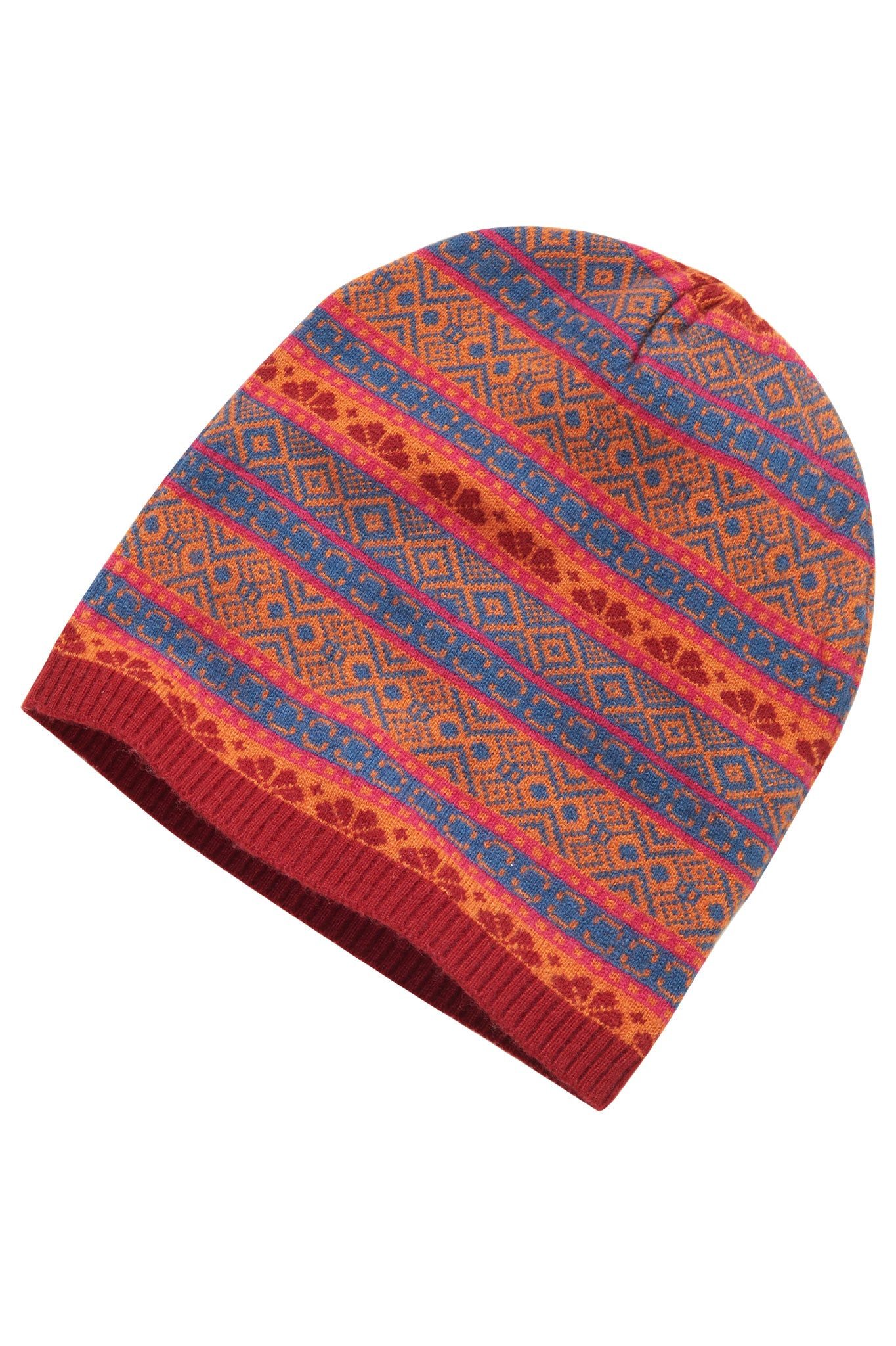 Strickmütze Elegante Damen Beanie mit Jacquardmuster aus Merino-Kaschmirmischung
