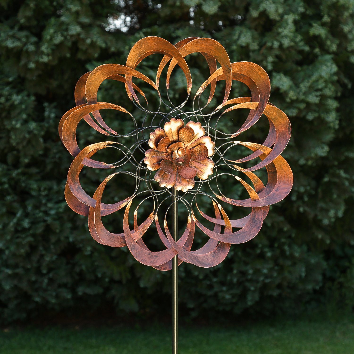 MARELIDA Deko-Windrad XXL Doppel Windrad kupfer 1,8m Gartendeko Windspiel Gartenstecker (1 St)