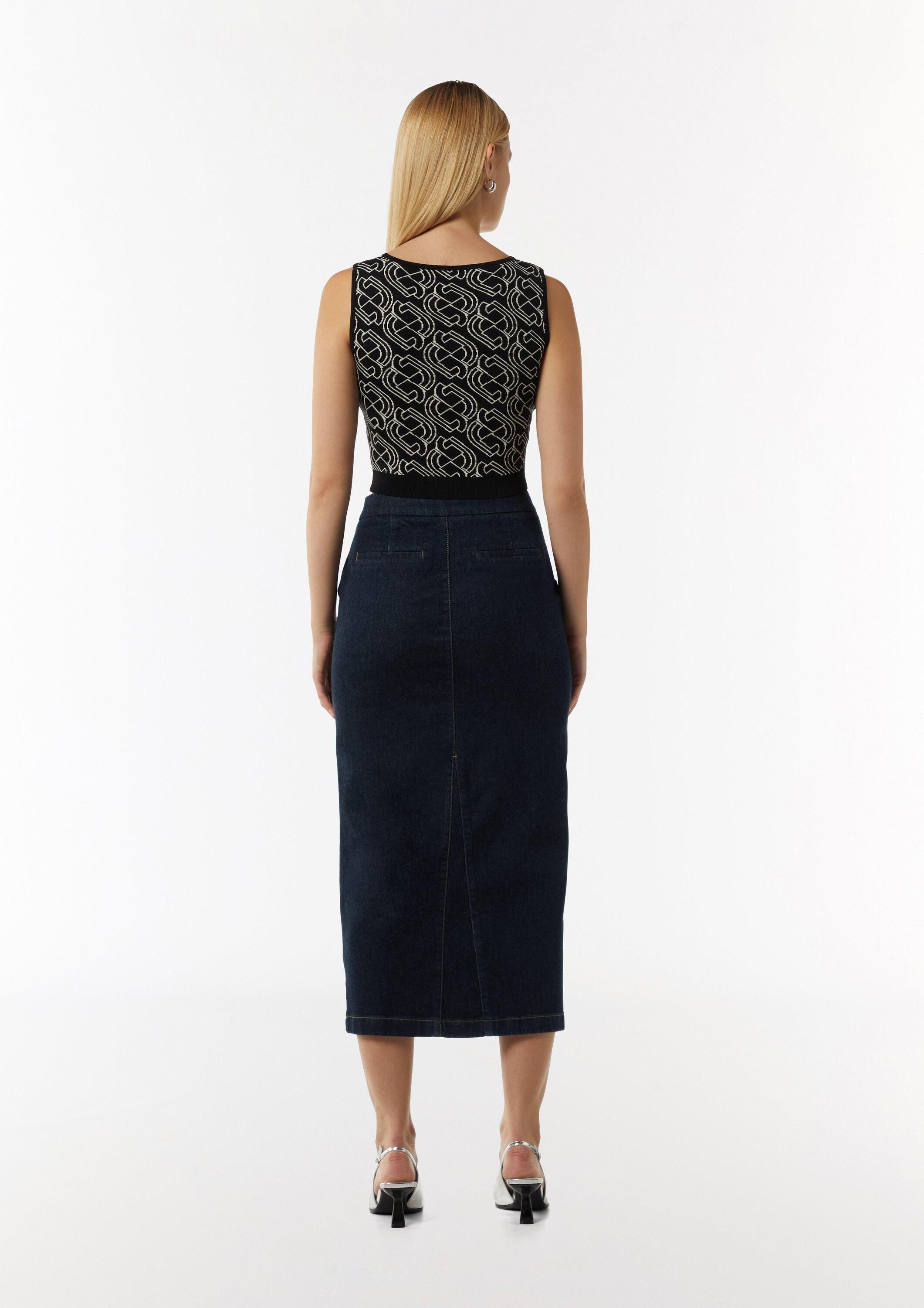 comma Midikleid Rock Schmal geschnittener Denimrock mit goldfarbenen Zierknöpfen