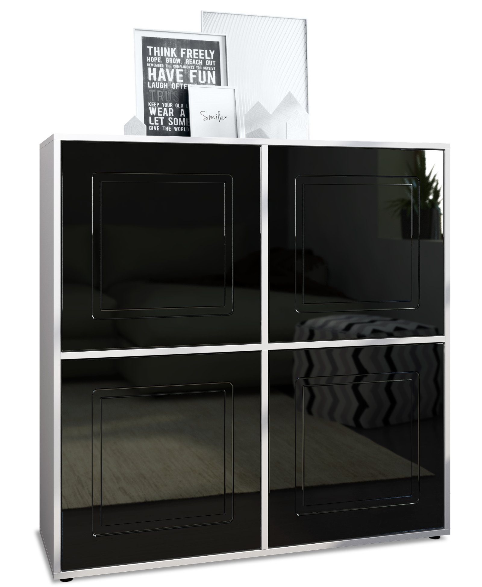 Möbelhandel Klipenstein Highboard NOAH V2, Kommode Schrank Landhaus, Korpus Weiß matt