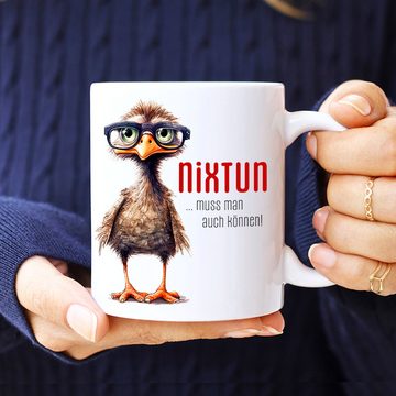 Cadouri Tasse NIXTUN Bürotasse, Kaffeetasse mit Spruch - Geschenk, Keramik, humorvolle Tasse, beidseitig bedruckt, handgefertigt, 330 ml