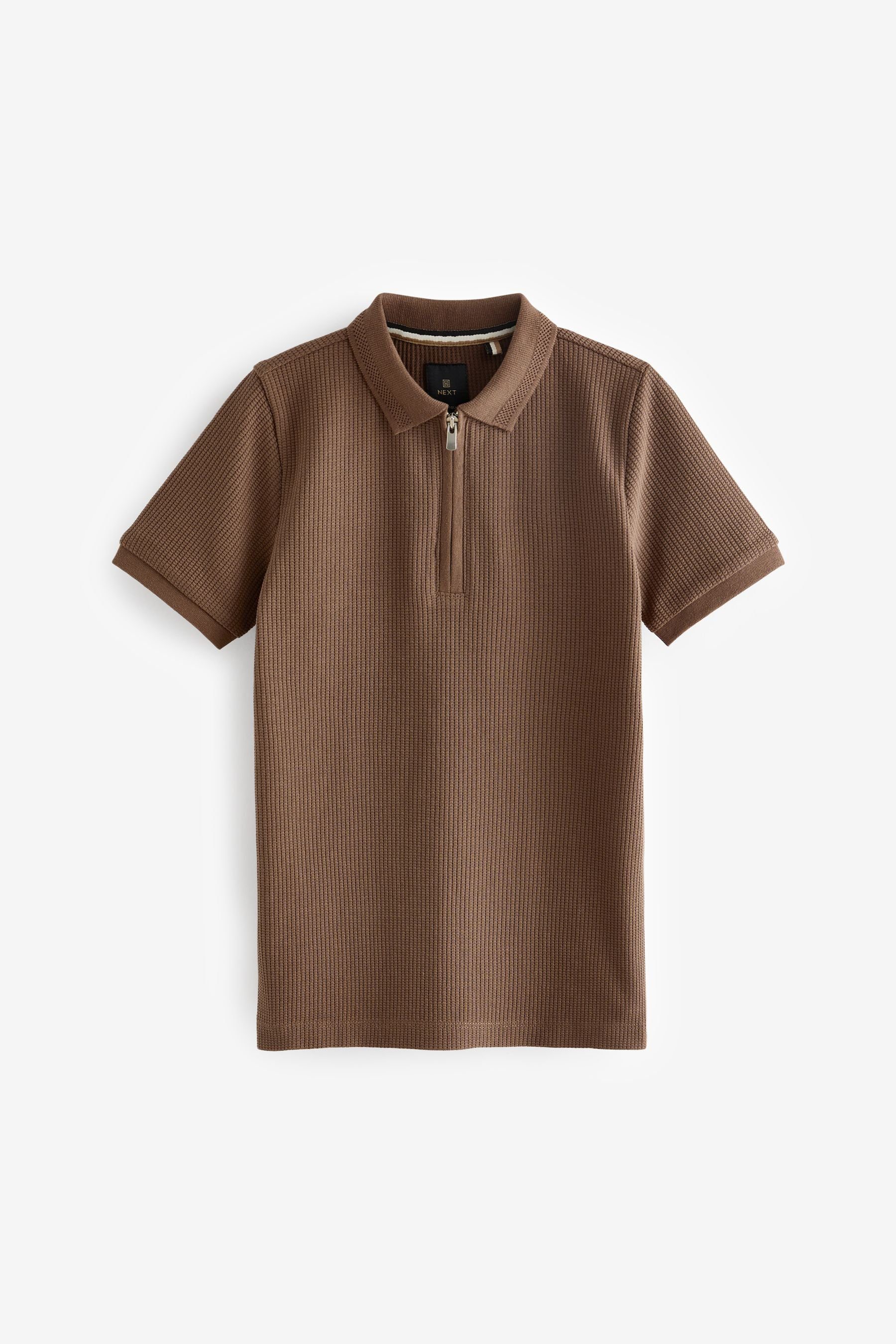 Next Poloshirt Kurzärmeliges Polohemd mit Reißverschluss (1-tlg) Brown
