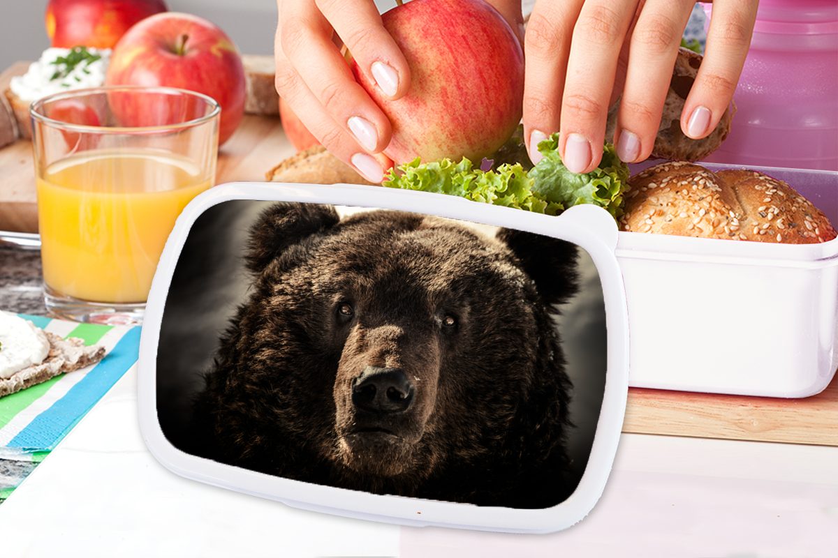 Braunbär, Kunststoff, für Nahaufnahme weiß Erwachsene, Jungs und Brotdose, (2-tlg), MuchoWow Lunchbox Brotbox Mädchen und Kinder für