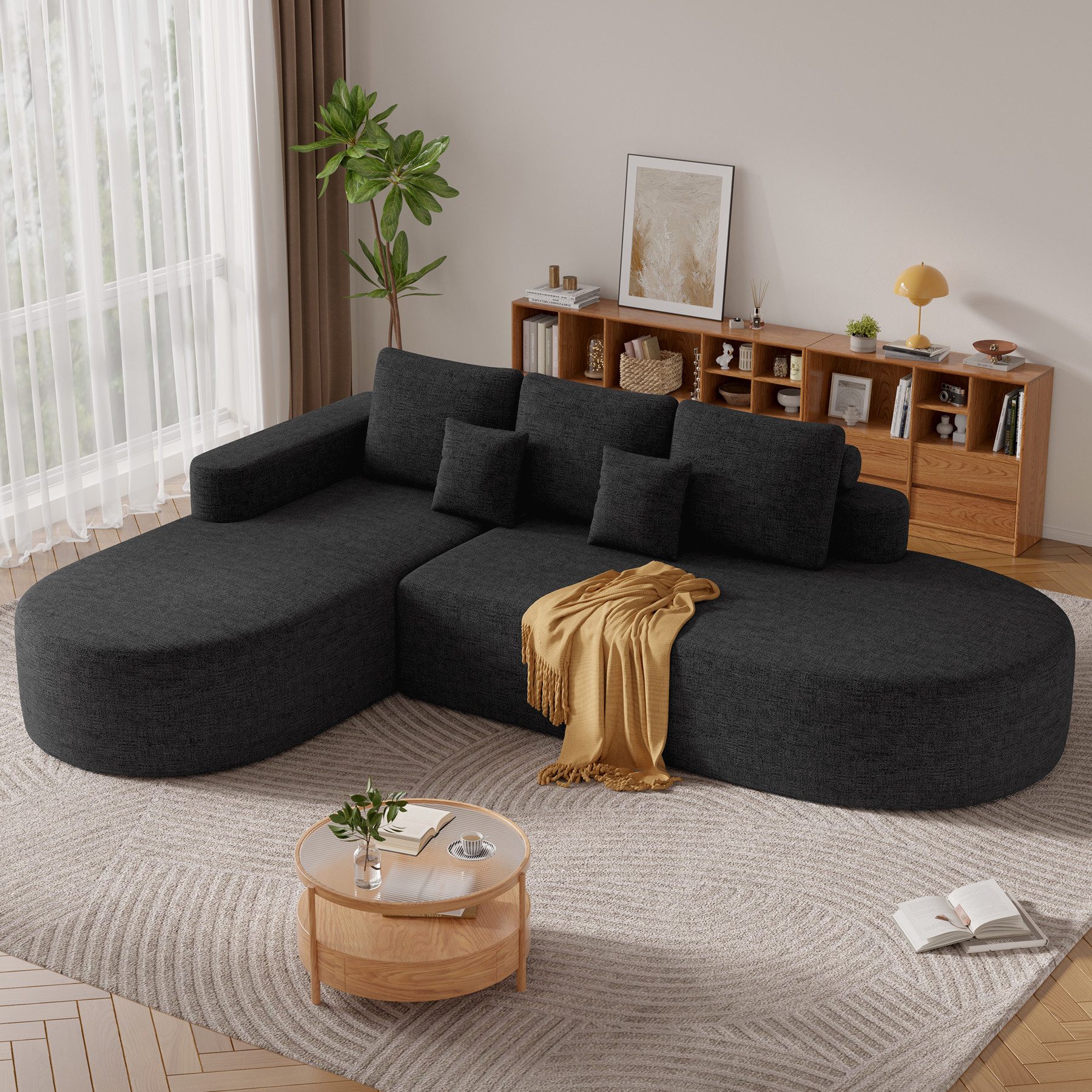 HawthyHome Ecksofa mit Kissen, 284 x 180 cm, modulares, gebogenes, Beige, 1 Teile, Modulares Design, Cordsamt, 30D-Schaumstoff, Ohne Montage