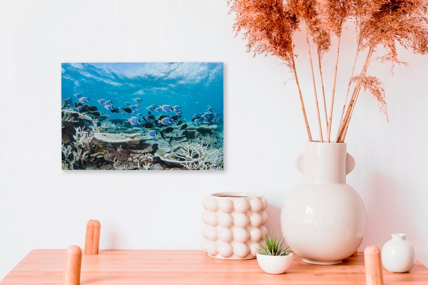 blauen cm einem (1 Wandbild OneMillionCanvasses® Korallen St), 30x20 Ozean, Aufhängefertig, Leinwandbild in Leinwandbilder, Wanddeko,