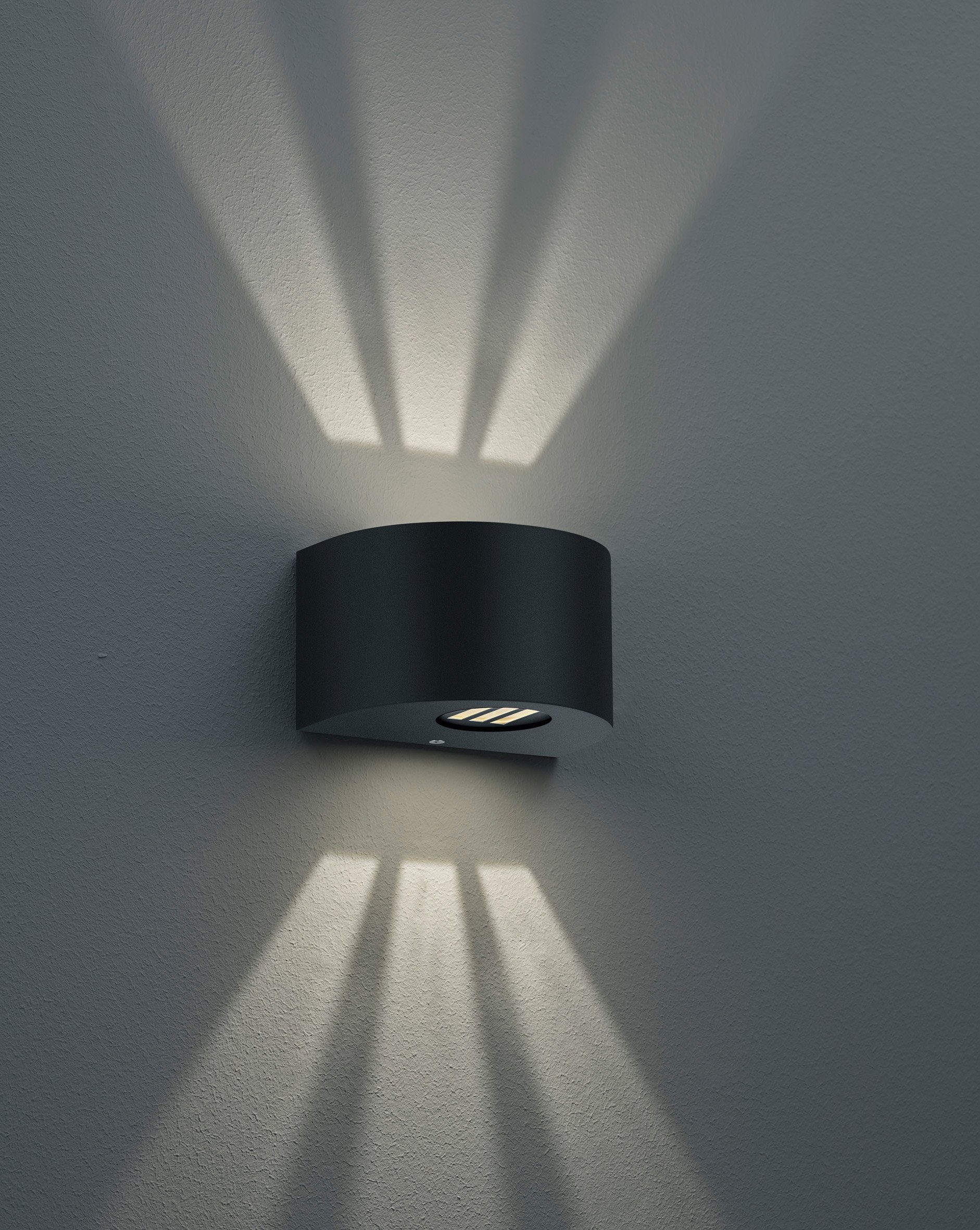 Reality Leuchten LED Außen-Wandleuchte Rosario, LED fest integriert, Warmweiß, Outdoor, Schwarz matt, Up and down Beleuchtung, IP44, warmweiß 3000 K