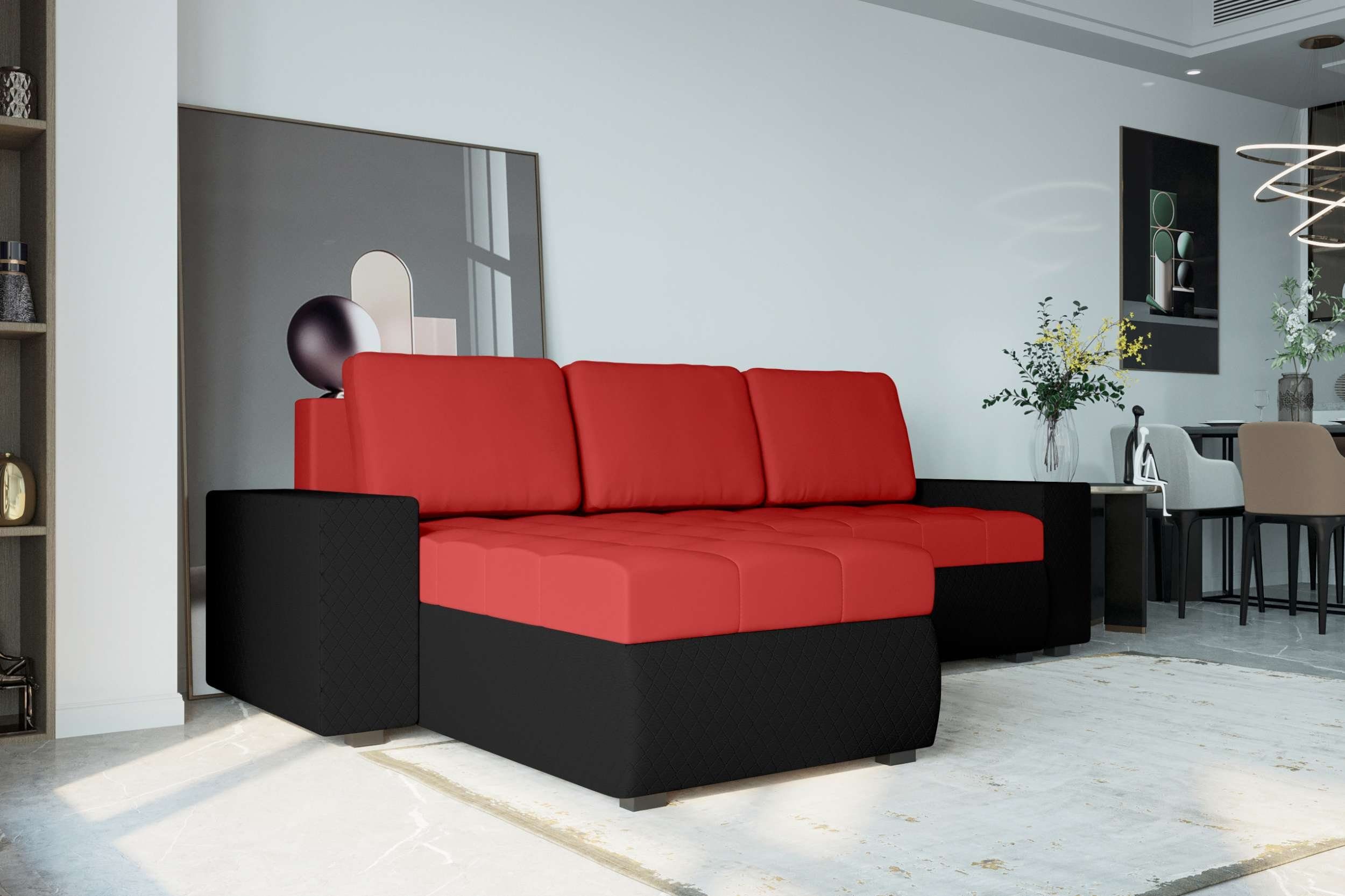 mit mit Bettfunktion, Sofa, Stylefy Modern Miranda, Sitzkomfort, Eckcouch, L-Form, Bettkasten, Ecksofa Design