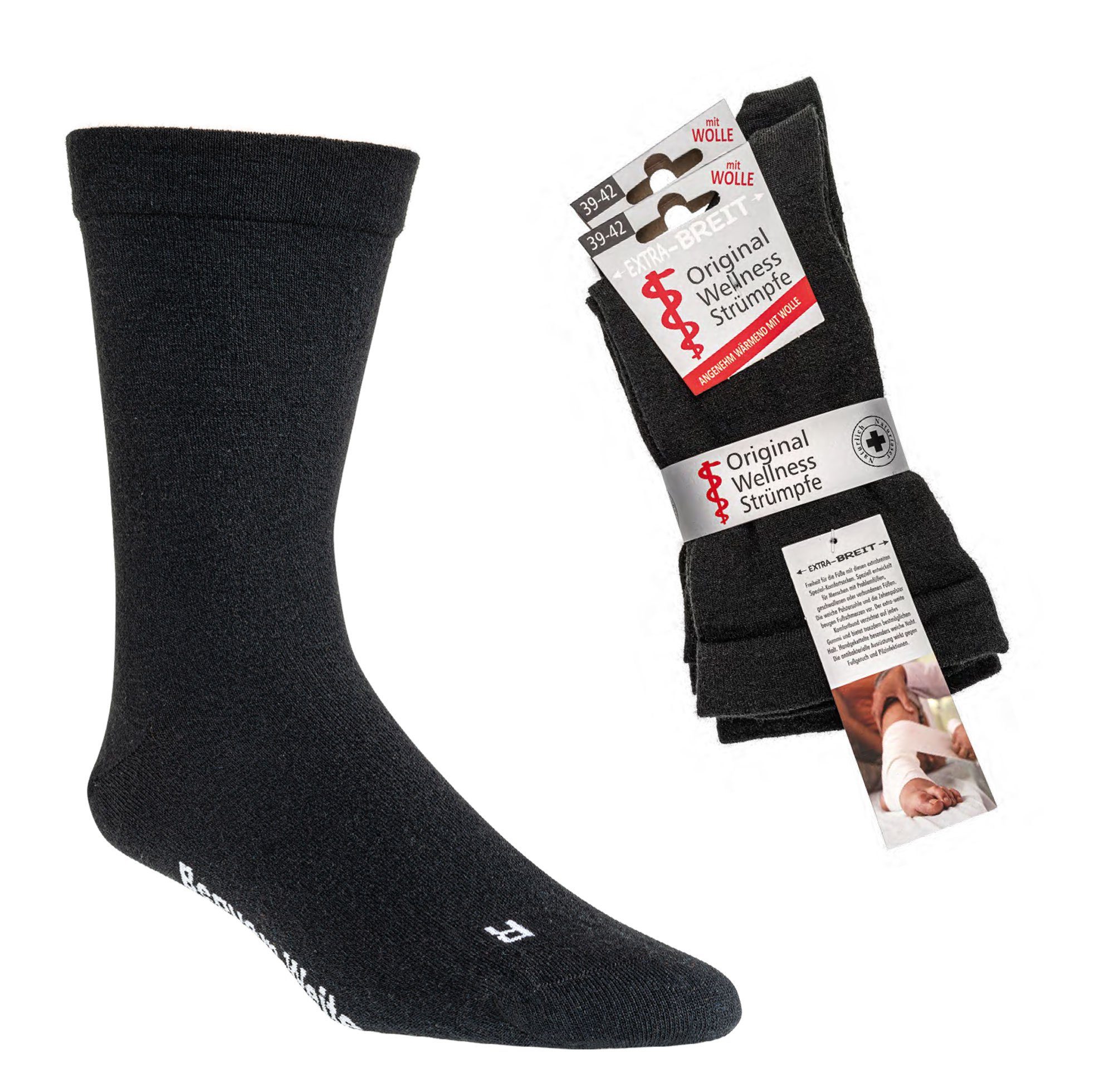 Wowerat Diabetikersocken Diabetikersocken EXTRA-BREIT weit mit Wolle Zehen (2 Paar) extra weit
