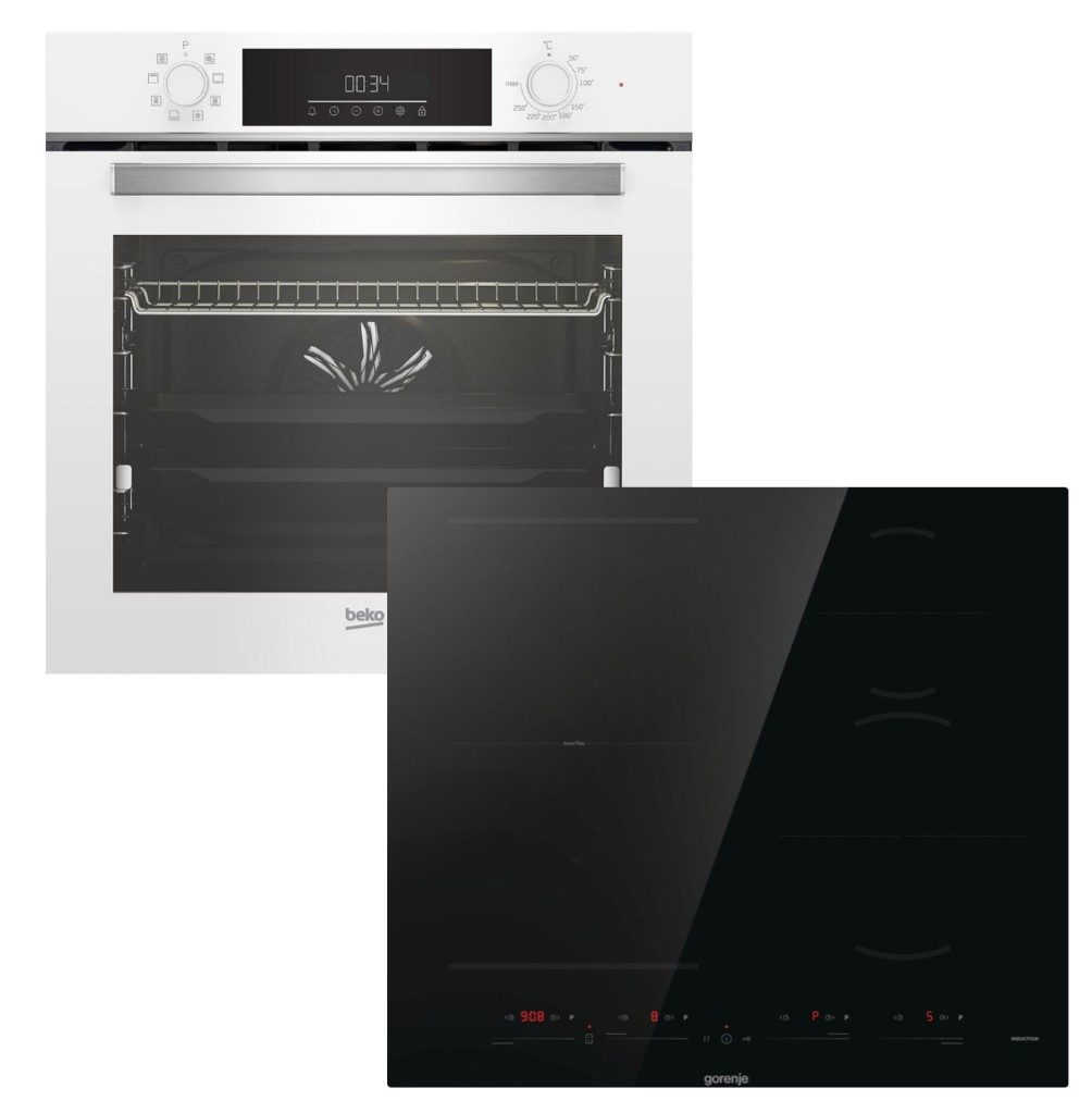 BEKO Backofen-Set Backofen SteamShine + Gorenje Induktionskochfeld Flex Booster Touch, mit 1-fach Teilauszug, Steam Clean