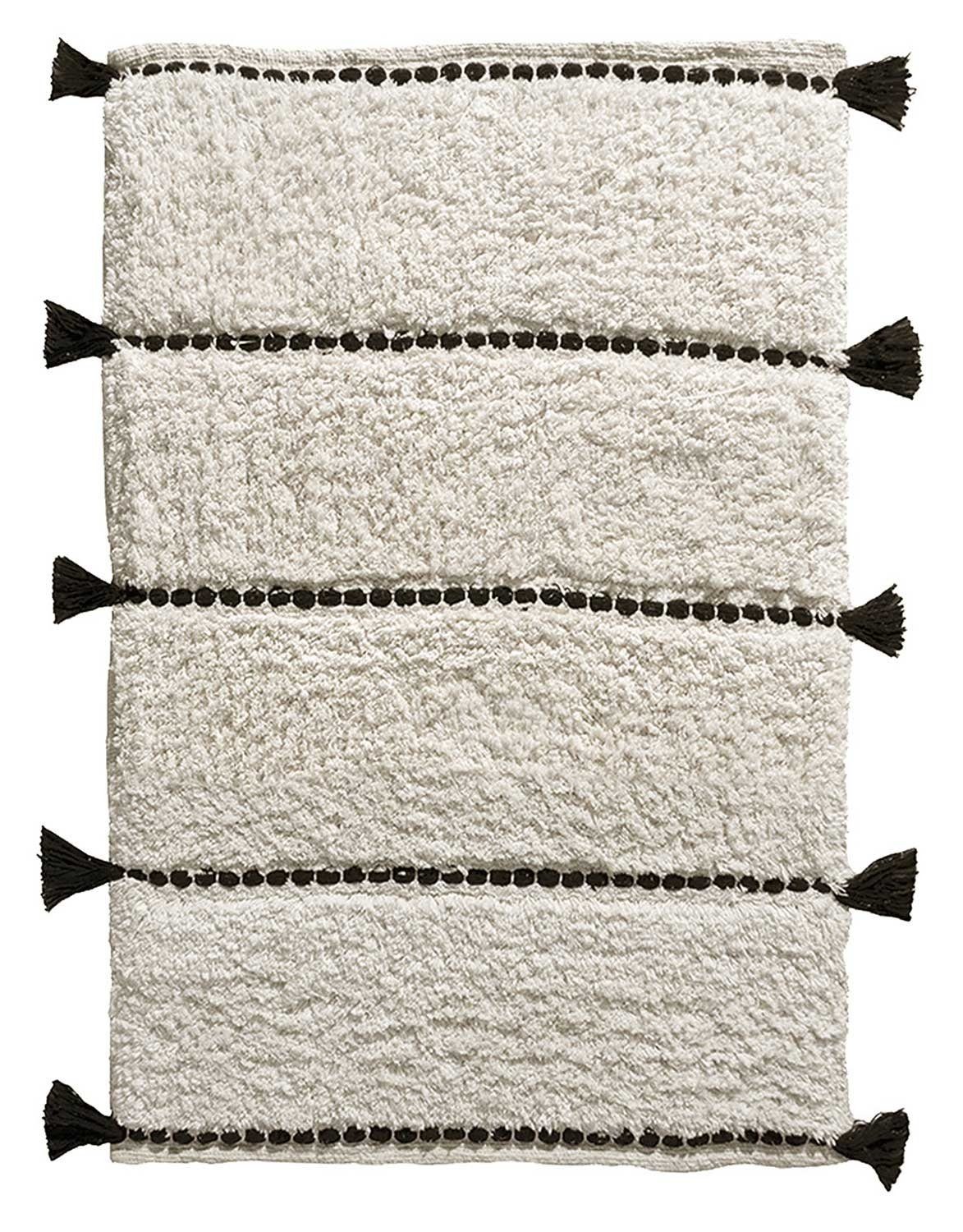 Badematte TRAVIS, Beige, Schwarz, 65 x 55 cm, Muster, Höhe 14 mm, rutschhemmend beschichtet, fußbodenheizungsgeeignet, Baumwolle, rechteckig, waschbar
