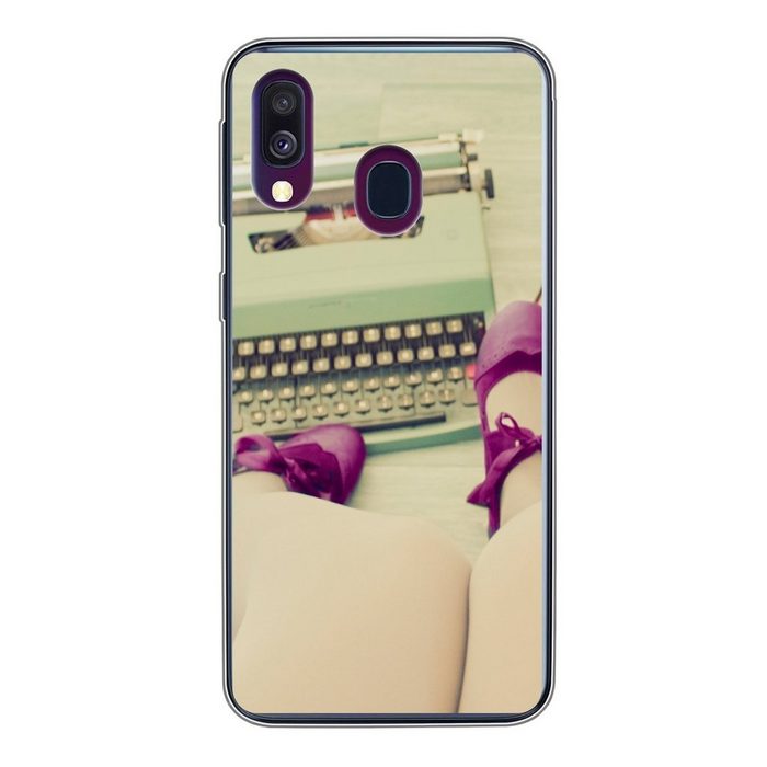 MuchoWow Handyhülle Schreibmaschine - Retro - Bücher - Pastell Handyhülle Samsung Galaxy A40 Smartphone-Bumper Print Handy