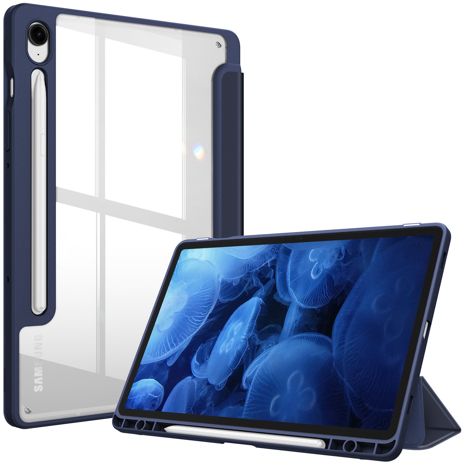 Fintie Tablet-Hülle für Samsung Galaxy Tab S10 Lite/S10 FE/S9 FE 10.9 Zoll & S9 11 Zoll, mit Stifthalter - Stoßfeste Schutzhülle mit transparenter Hartschale