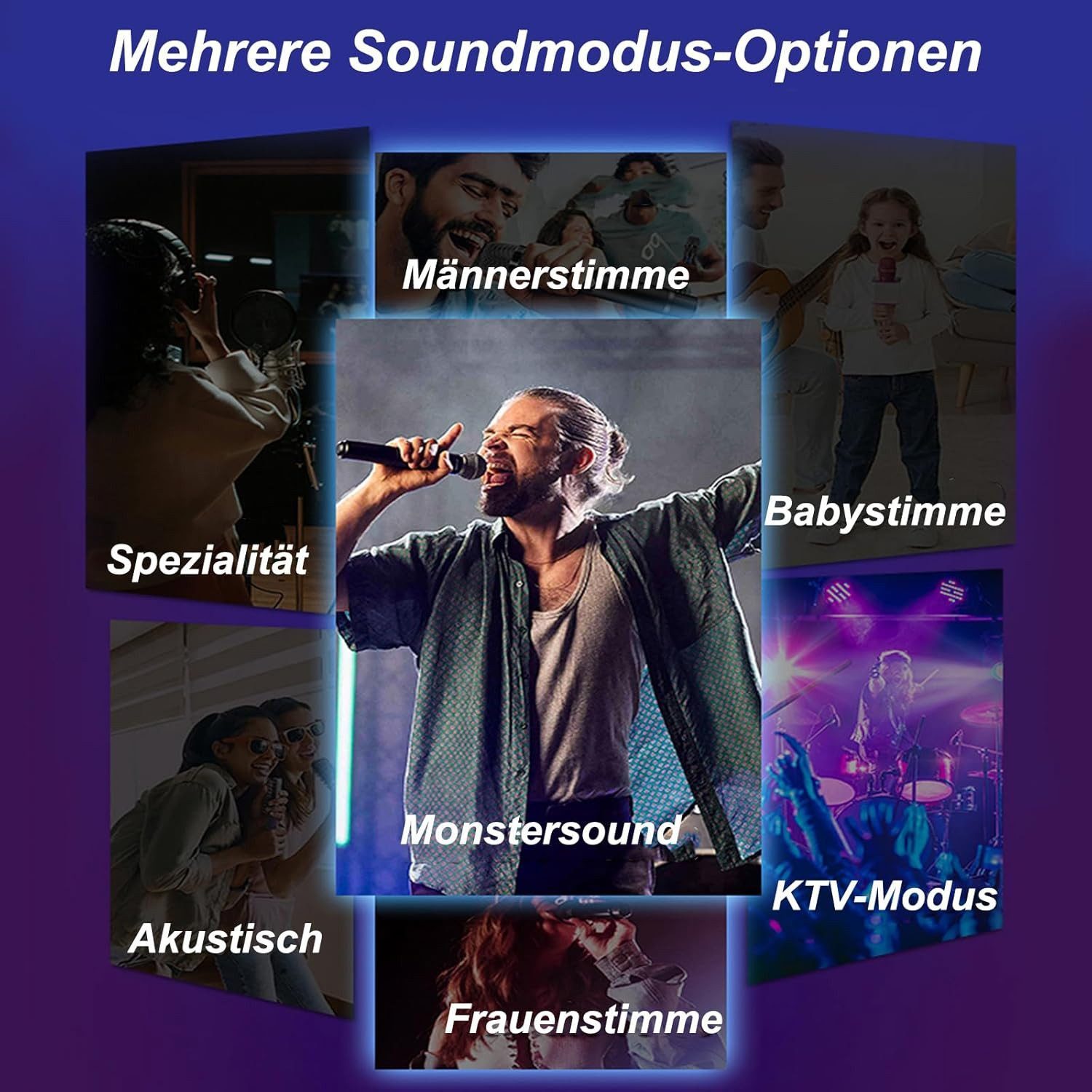 Toomoke Mikrofon Mini Bluetooth Karaoke Maschine mit 2 Drahtlosen Mikrofonen (mit Sprachveränderungseffekten und LED-Licht), Tragbare Bluetooth Lautsprecher Box, Jungen Mädchen Geschenke