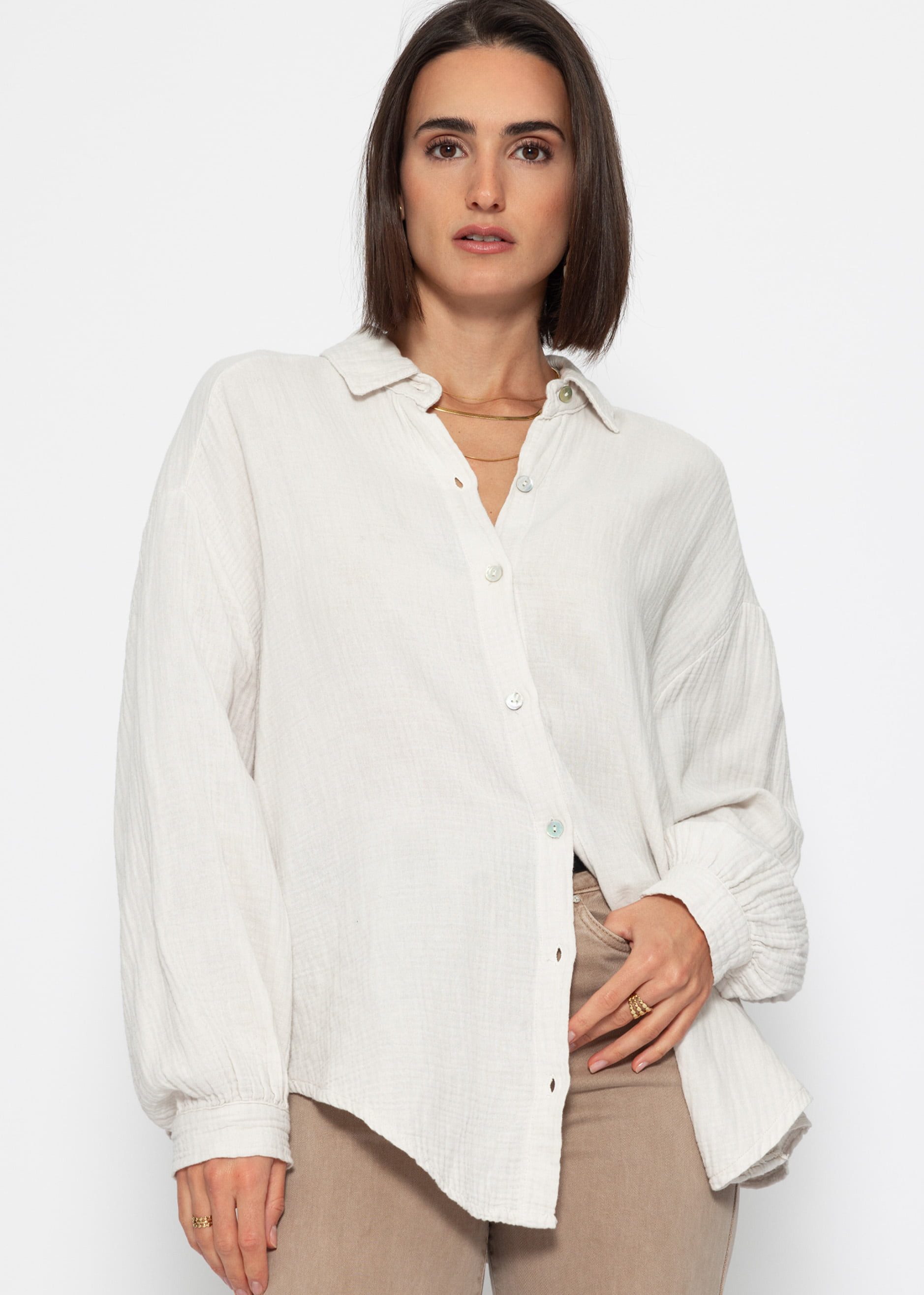 SASSYCLASSY Longbluse Oversize Musselin Bluse Damen günstig online kaufen