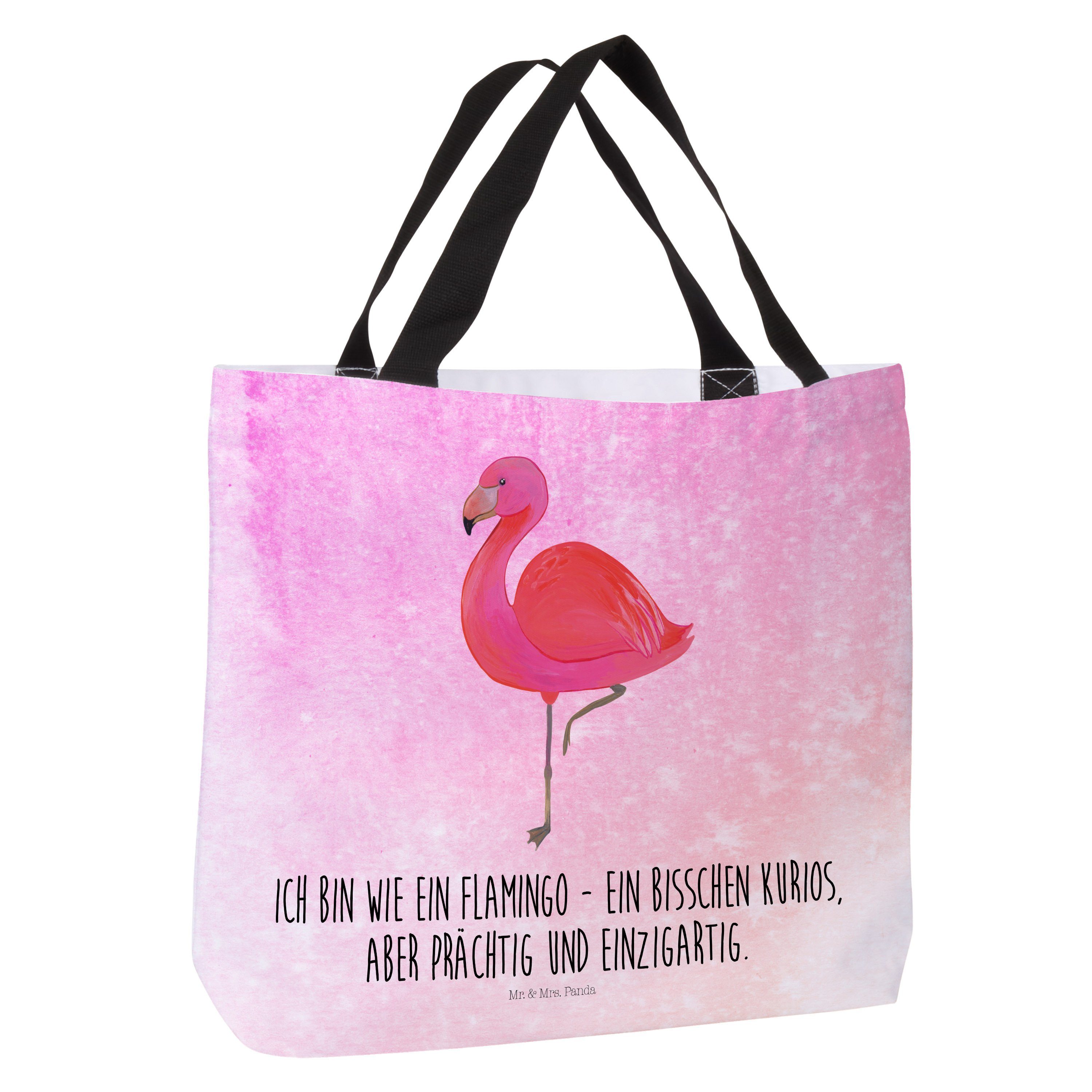 & - Flamingo Mrs. classic Aquarell (1-tlg) Geschenk, Panda Sohn, Mr. Shopper - stolz, Tragebeutel Pink
