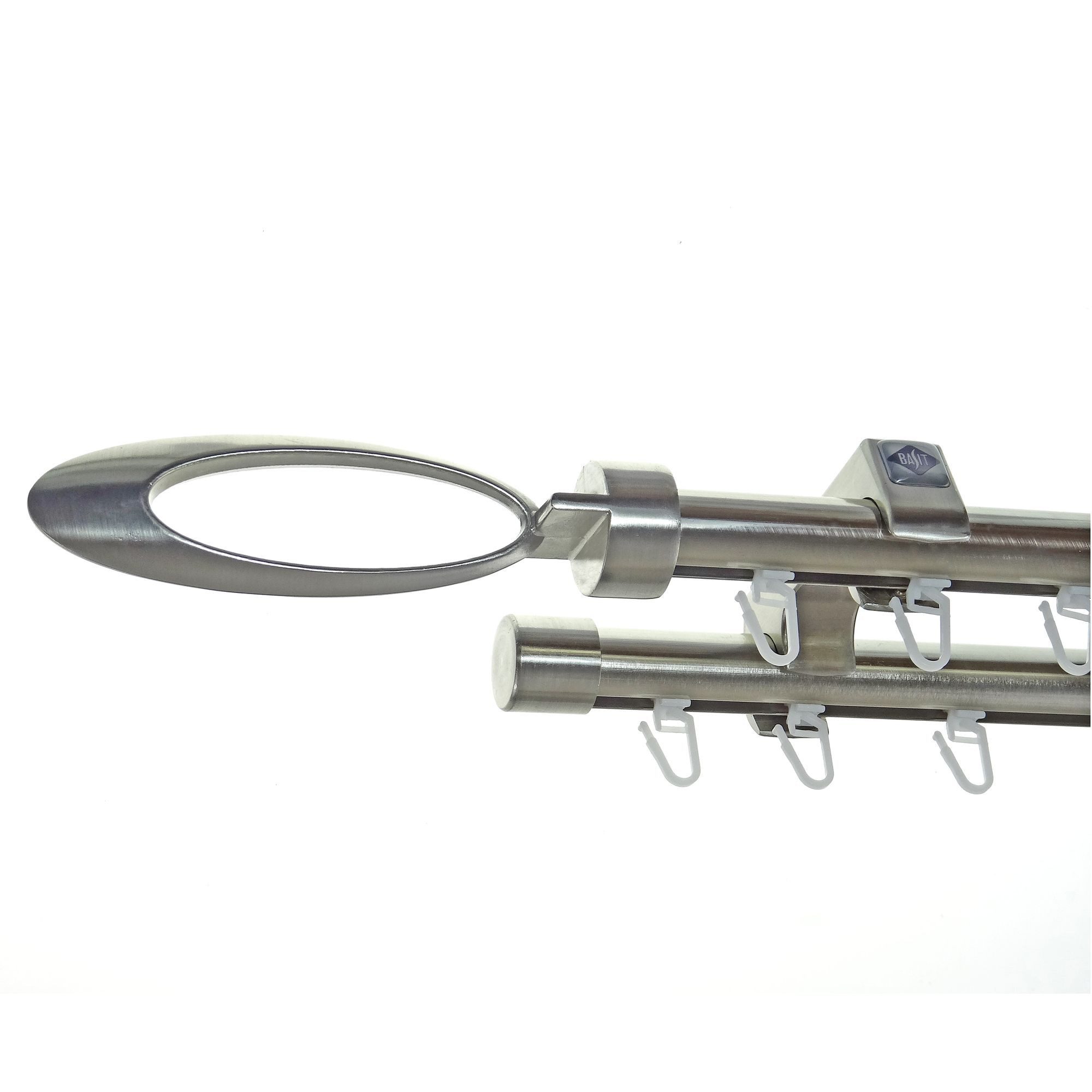 BASIT Gardinenstange Innenlauf Edelstahloptik 20mm mit Deckenträgern 120 cm E85, Ø 20 mm, 2-läufig, verschraubt, Aluminium, D60II 120 cm E85 Elipse