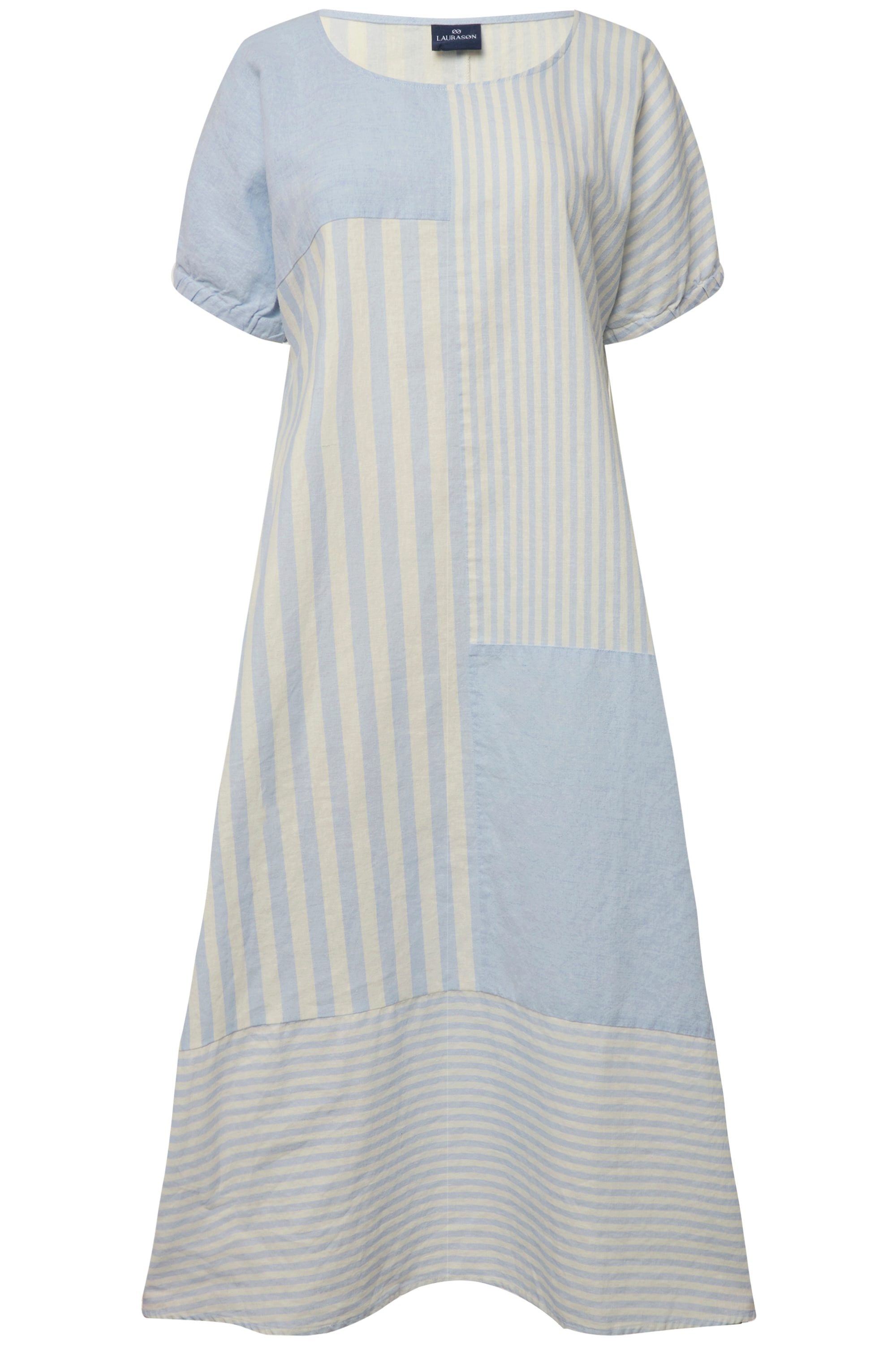 Laurasøn Midikleid Leinenmix-Kleid A-Line Streifen-Mix Rundhals günstig online kaufen