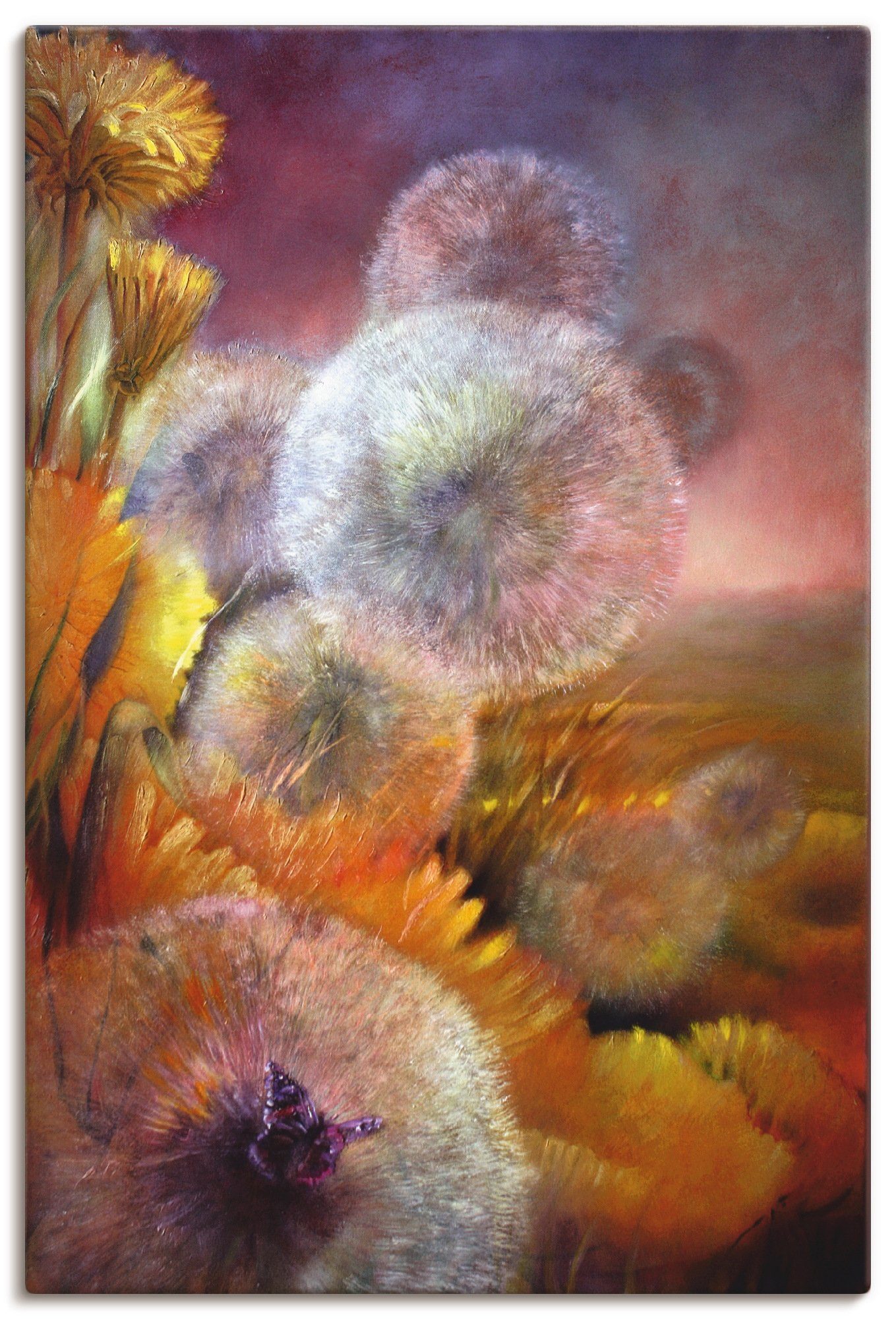 Artland Leinwandbild Löwenzahn und Schmetterling, Blumen (1 St), auf Holzrahmen gespannt