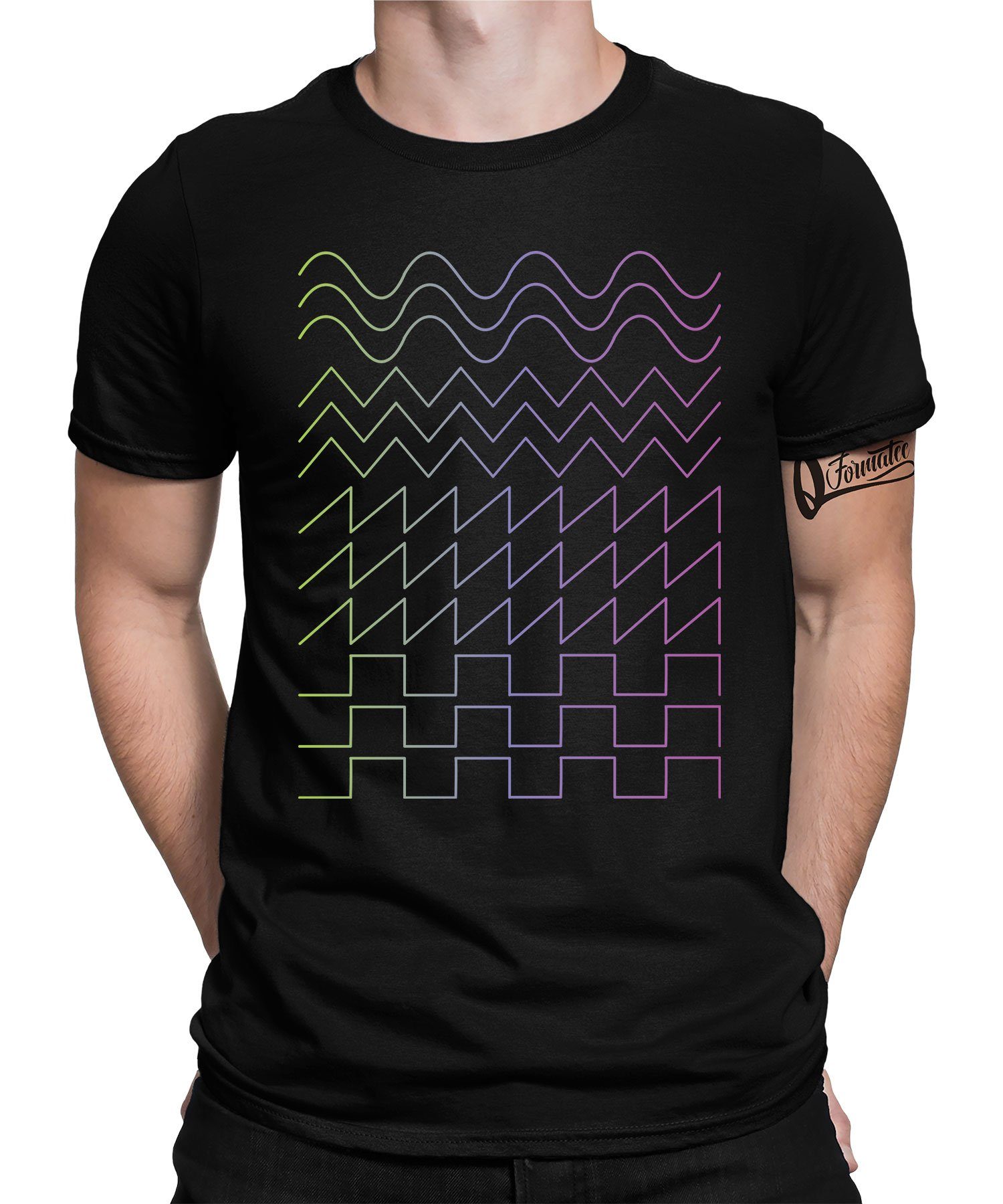 Quattro Formatee Kurzarmshirt Analog Audio T-Shirt (1-tlg) Elektronische Herren - Musiker Synthesizer Nerd Schwarz