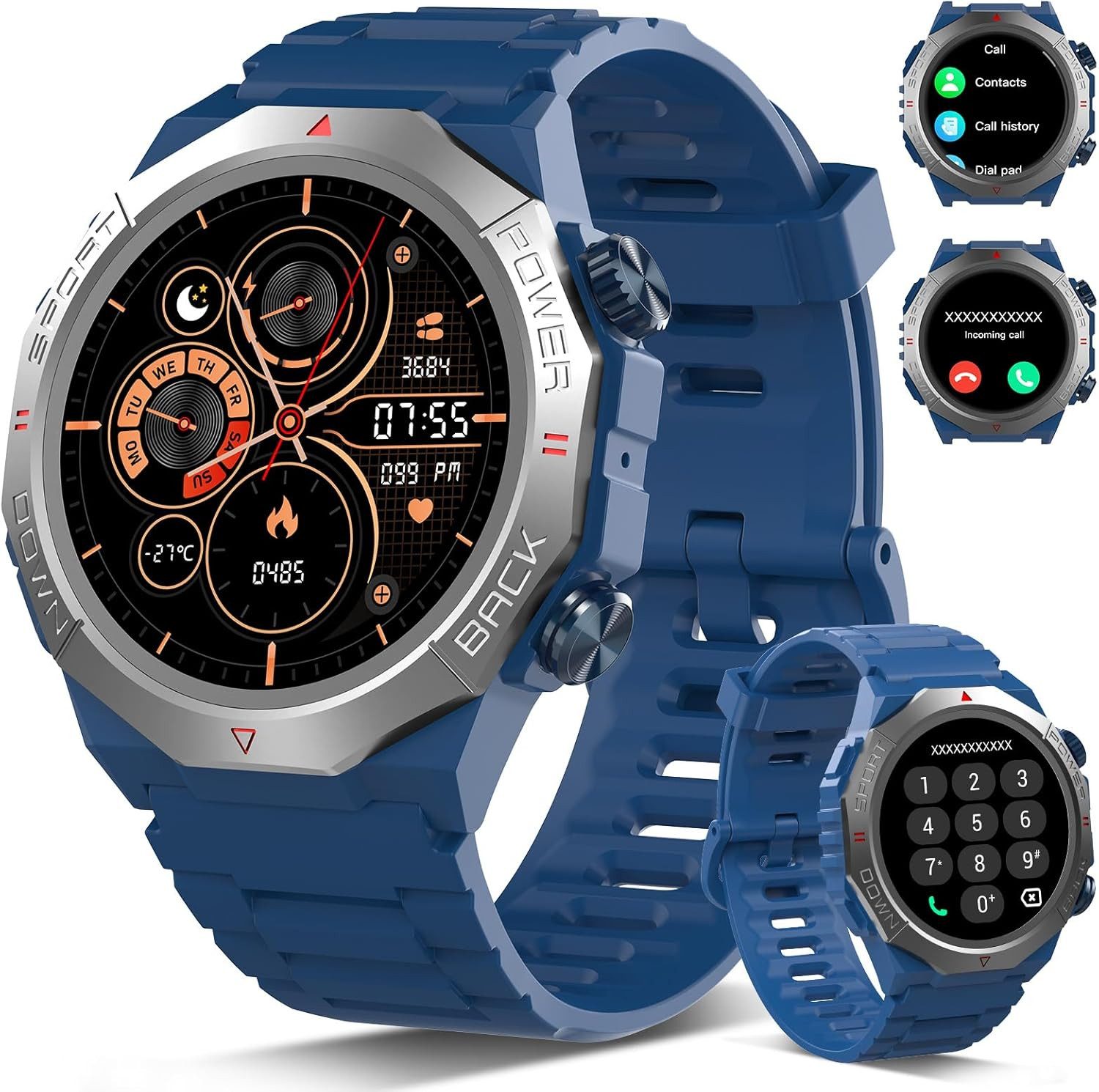Atheewon S10 Smartwatch (3,5 cm, Andriod ios), Outdoor Smartwatch mit Dual-Modus Anrufen