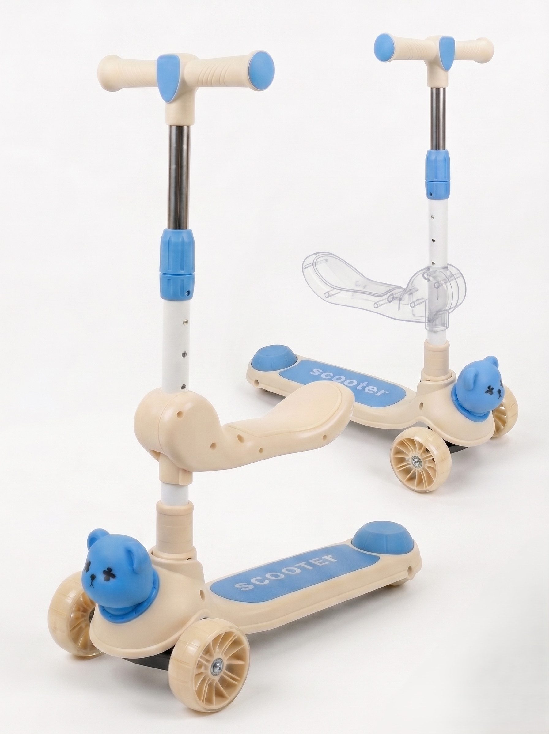 Bikesly Tretroller Kinder Roller BERRY mit Sitz und LED Dreirad Scooter Mädchen Junge