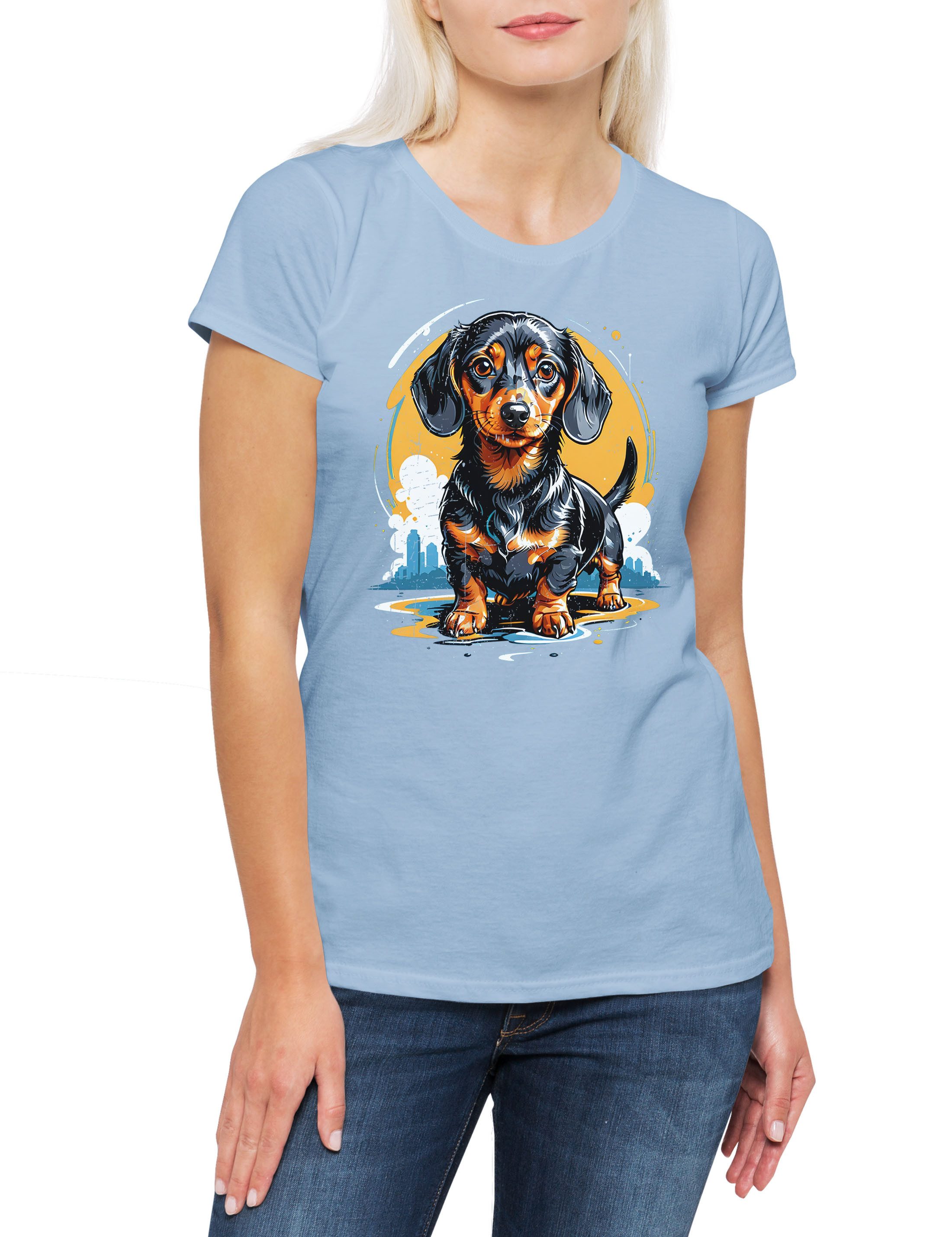 Urban Backwoods Print-Shirt Sweet Dackel Art Damen T-Shirt Dachshund Teckel Hund Dog Kurzhaar (1-tlg) Breed Pet Rasse Züchter