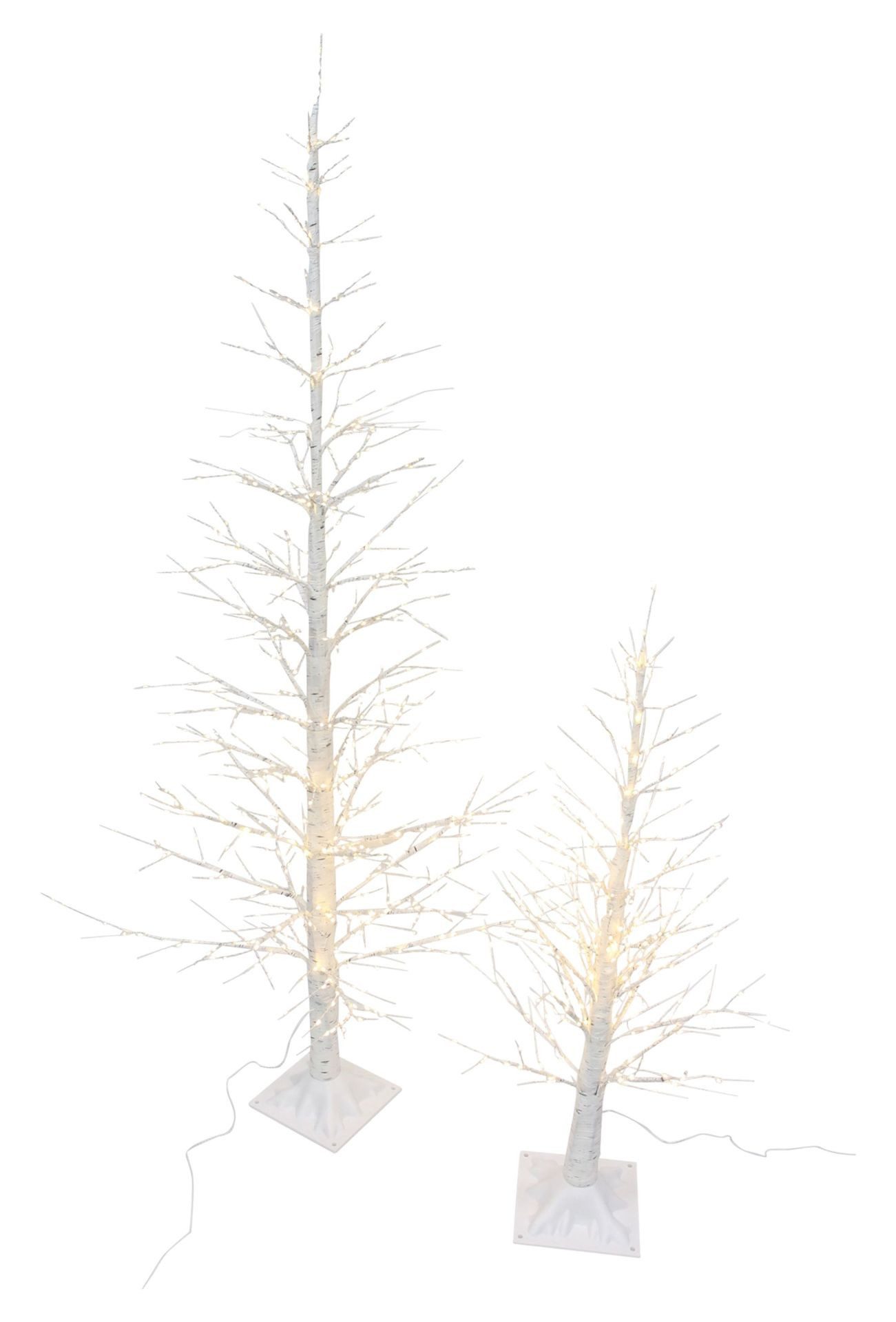 Frank Flechtwaren LED Baum "White Christmas" Kunststoff LED-Tanne weiß, Lichterbaum, Leuchtbaum, LED fest integriert, 2er Set künstlicher Weihnachtsbaum 90 + 150 cm hoch