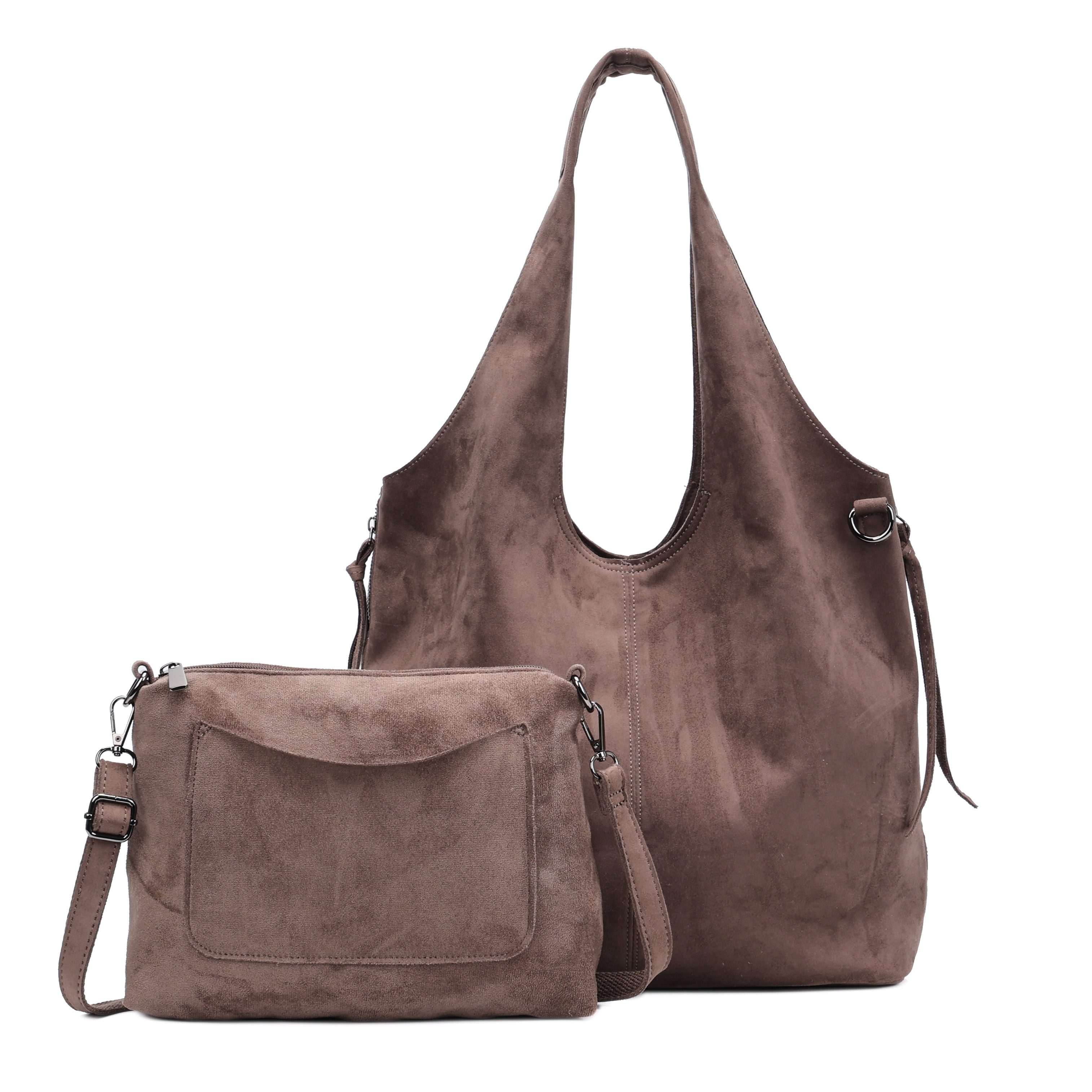 MIRROSI Shopper Damen Hobo bag 2-in-1 Set Wildleder-Optik aus Polyester (mit kleiner Umhängetasche & Reißverschluss, ca. 36 x 17 x 29 cm), Neue Kollektion Herbst/Winter 2026
