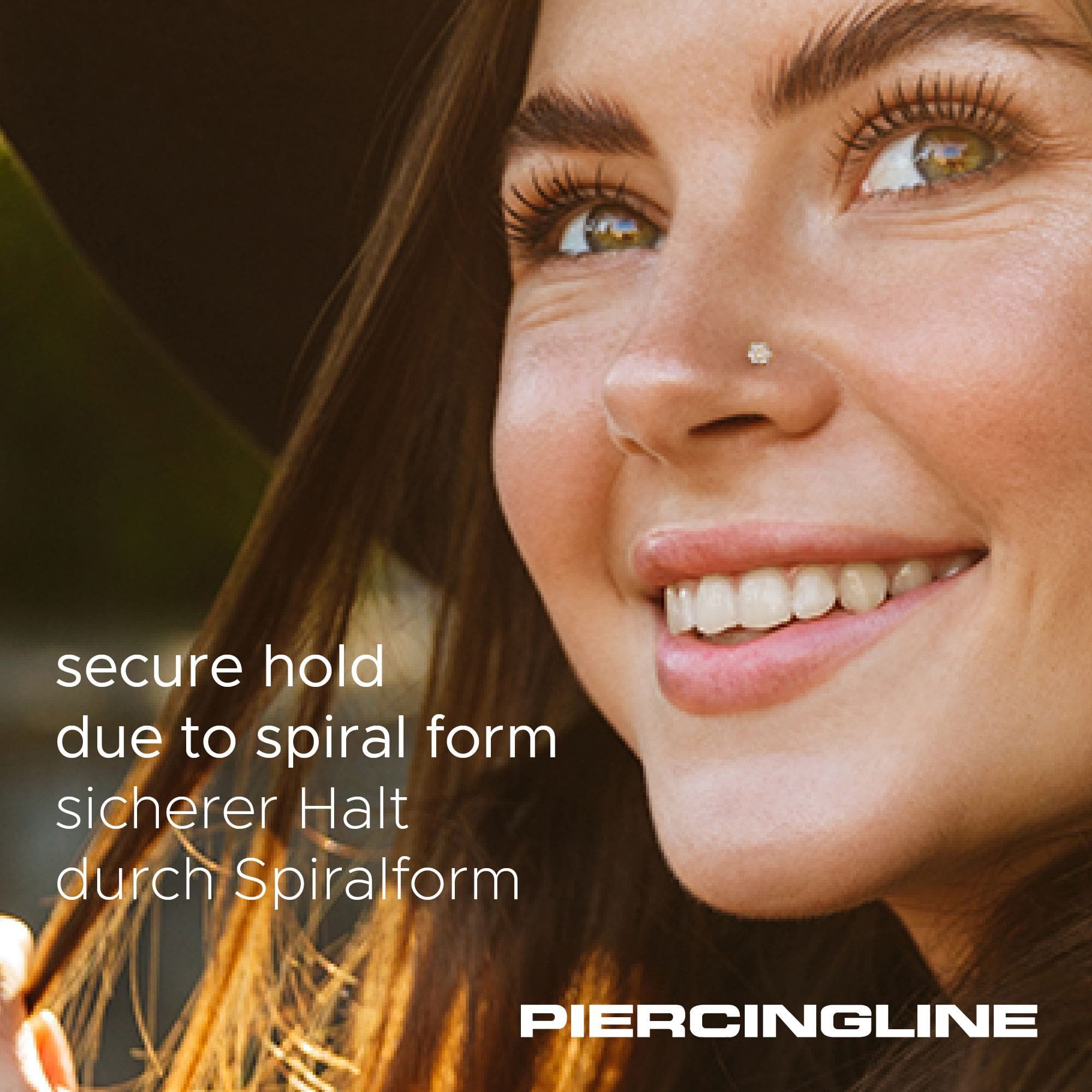 PIERCINGLINE Nasenpiercing 14/18 Karat Gold Nasenstecker Spirale MOISSANIT-BLUME (Nasenstecker, 1-tlg)
