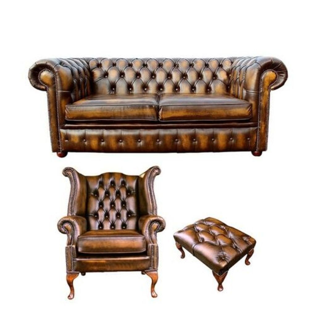 JVmoebel Chesterfield-Sofa, Design Chesterfield Couch Sofa Garnitur Sofa Set Leder Textil