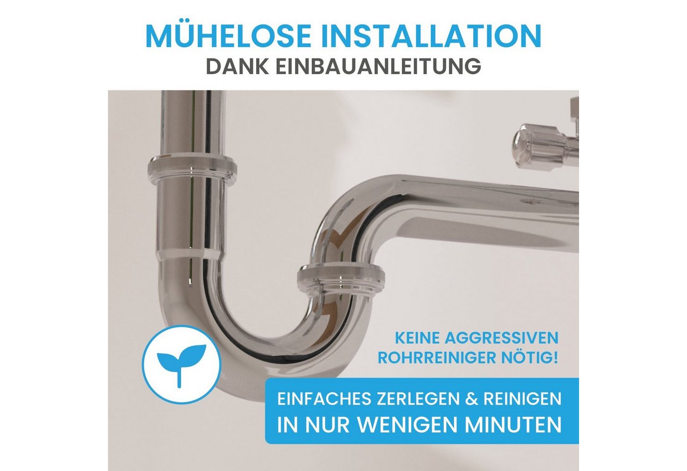Thumbnail - Bächlein Siphon Universaler Röhrensiphon, (flexibler Waschbeckenablauf), Einfache Montage - Hochwertiger Chrom-Ablauf