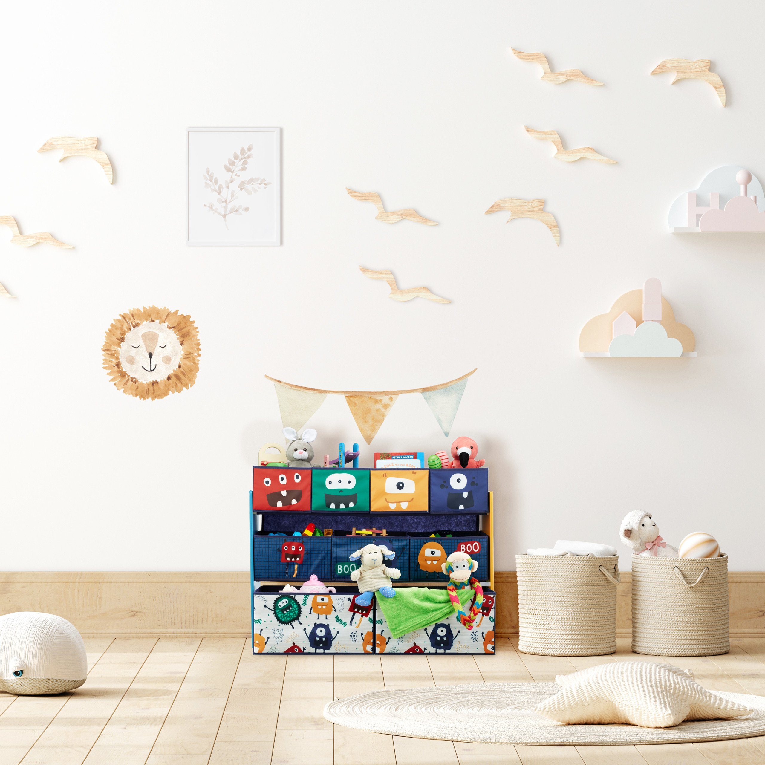 relaxdays Standregal Kinderregal mit Boxen Monster günstig online kaufen