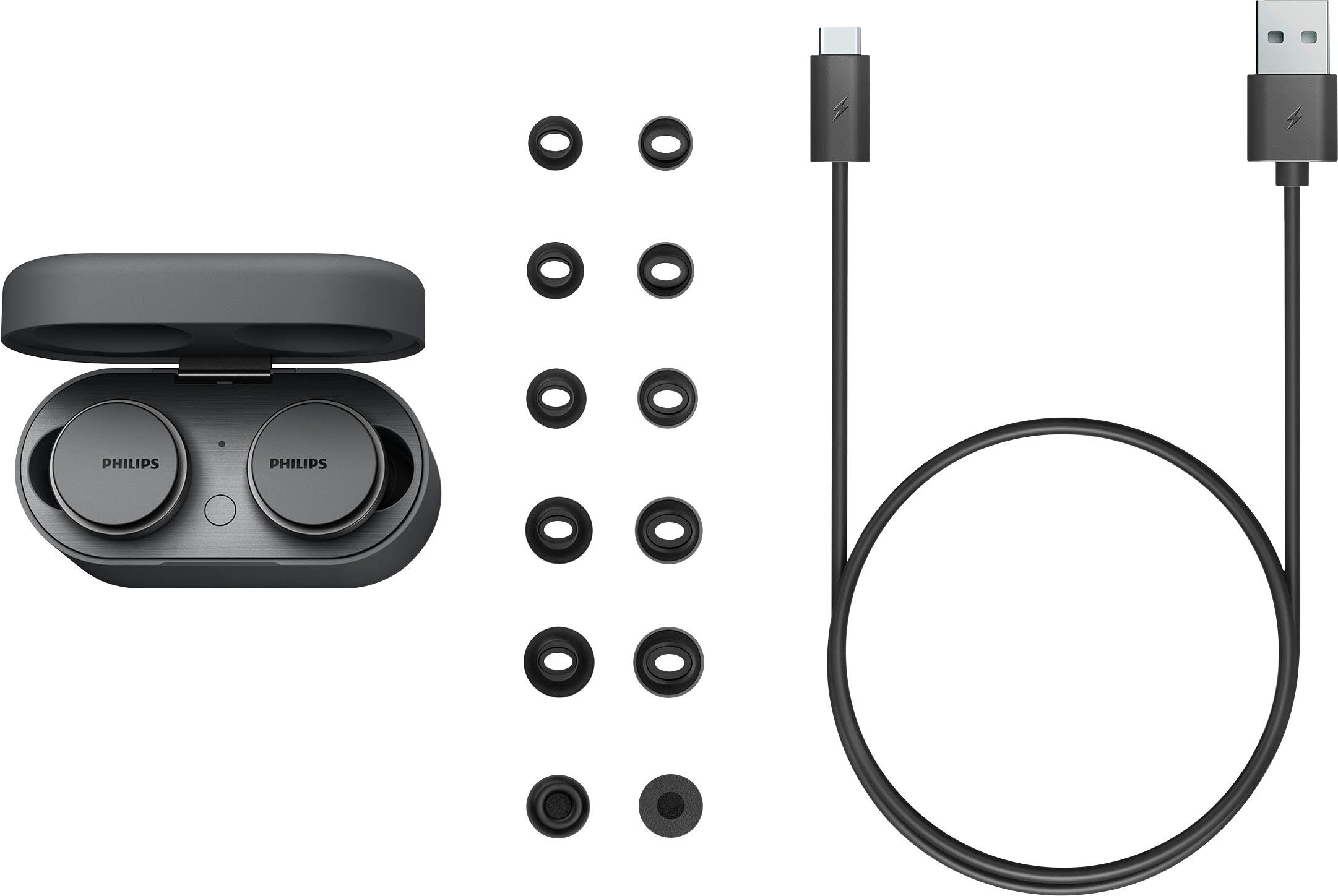 Philips TAT8506 wireless In-Ear-Kopfhörer (Noise-Cancelling schwarz Bluetooth, Anrufe integrierte Musik, Bluetooth, A2DP Wireless, HFP) AVRCP für Steuerung und True Pro