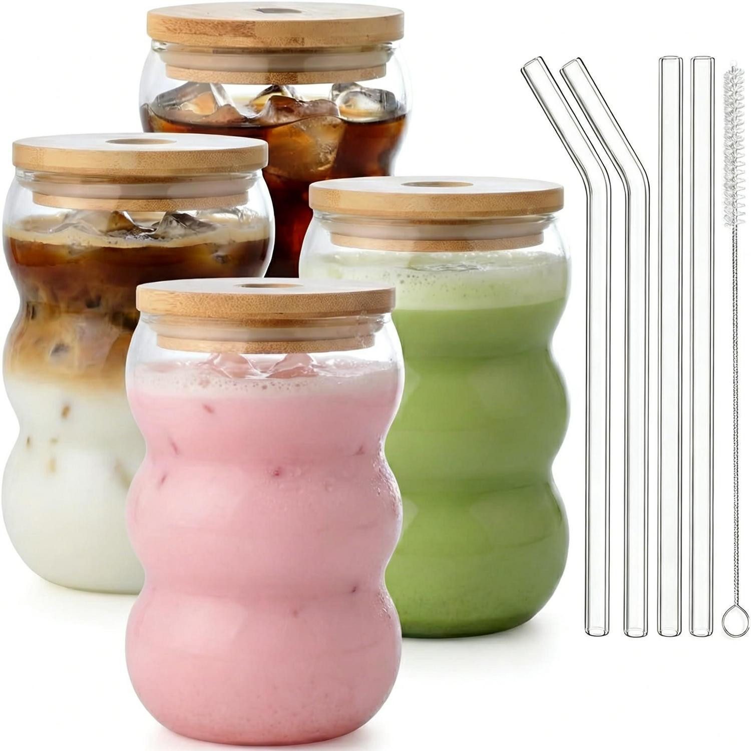 LuxusKollektion Latte-Macchiato-Glas Latte Macchiato Gläser Bubble 550ml 4er Set, Glas