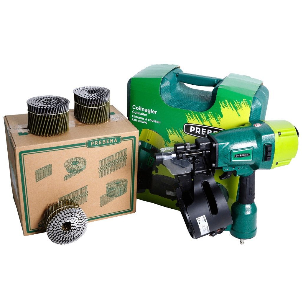 Prebena Druckluft-Nagler 8XR-CNW90 Coilnagler Druckluftnagler im Transportkoffer + Prebena