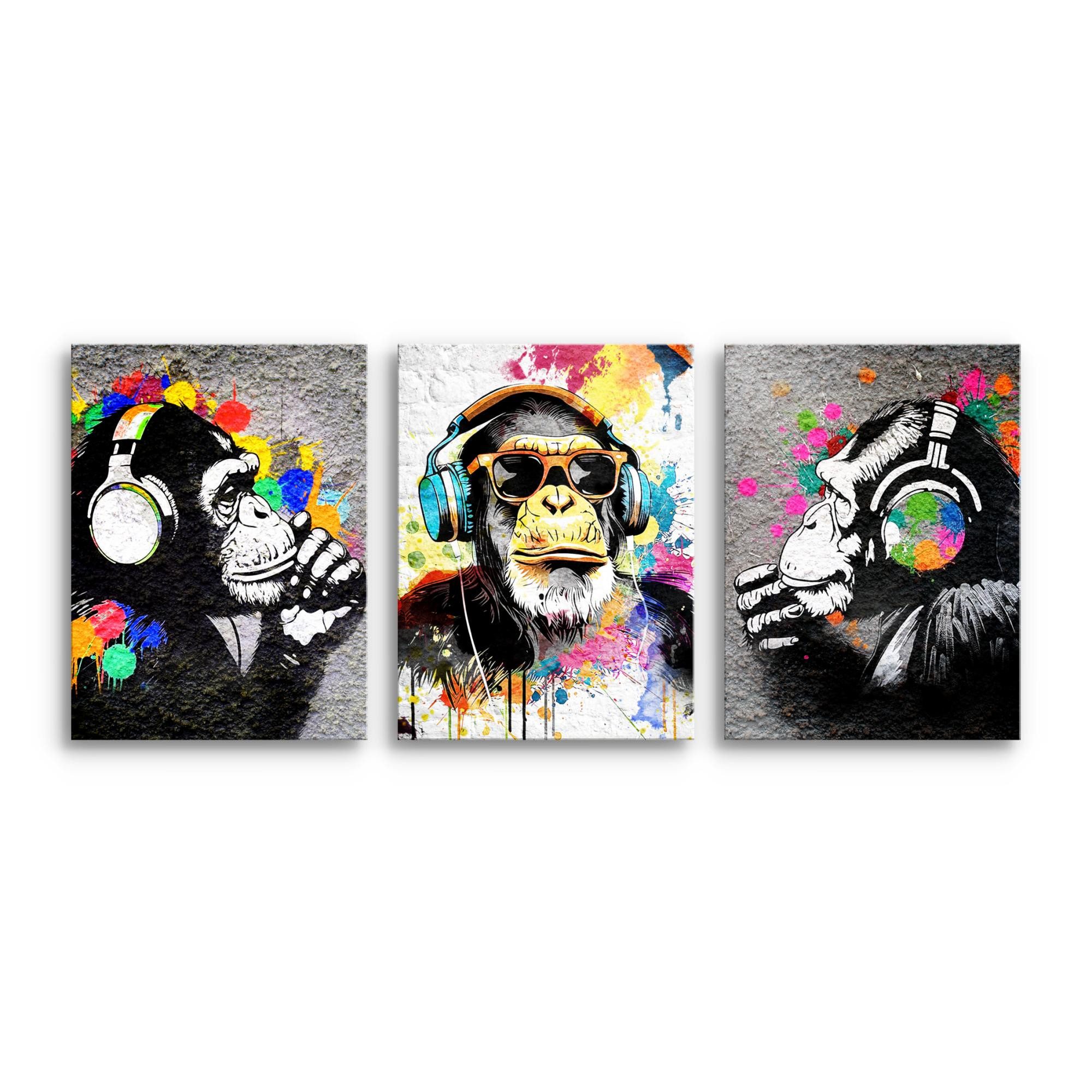 Novart Bild Wandbilder Set Banksy Style Collage - 3 Bilder Wohnzimmer Stree günstig online kaufen