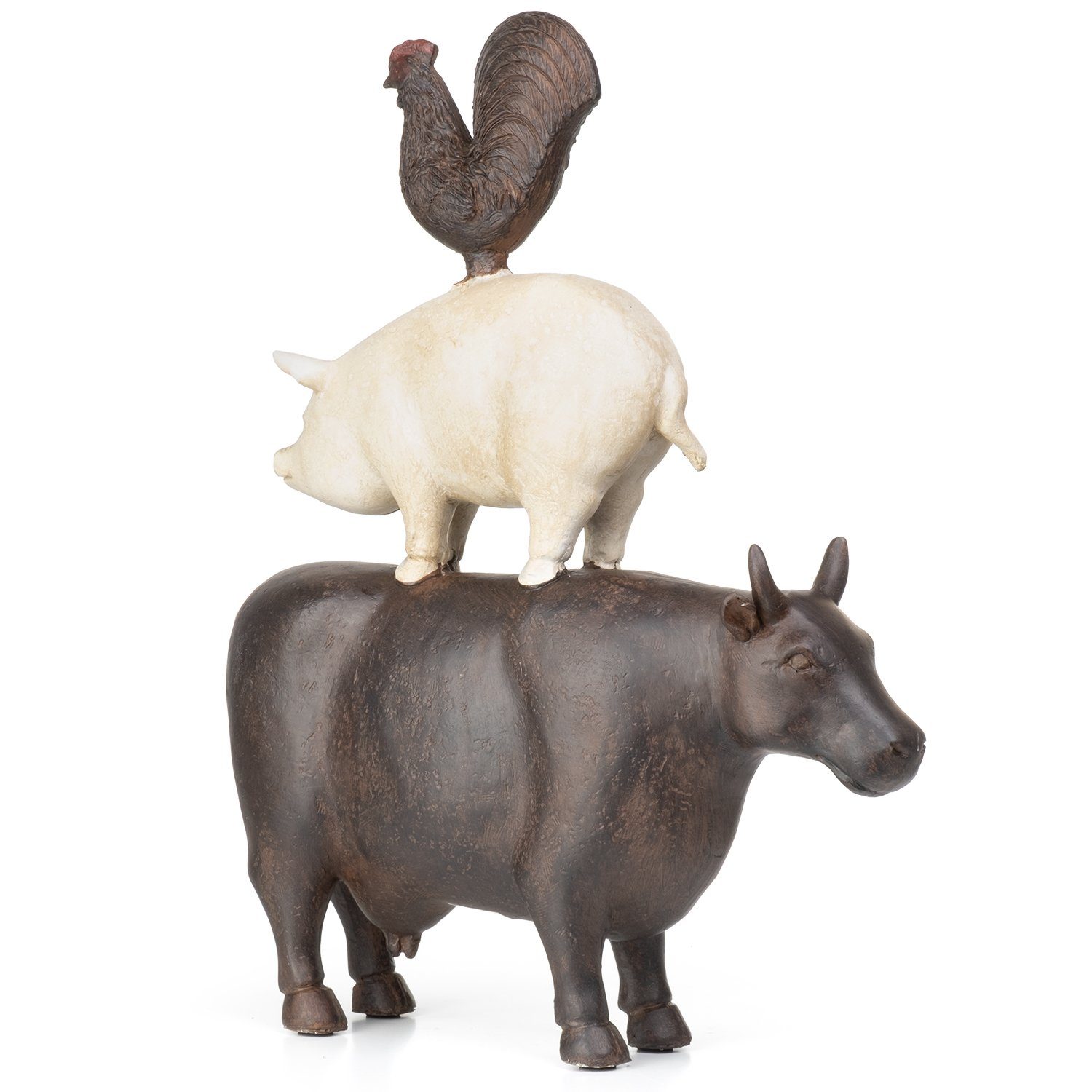 Moritz Dekofigur Deko-Figur Kuh Schwein und Hahn stehen aufeinander aus Polyresin, Dekofigur aus Polyresin Dekoelement Dekoration Figuren | Dekofiguren