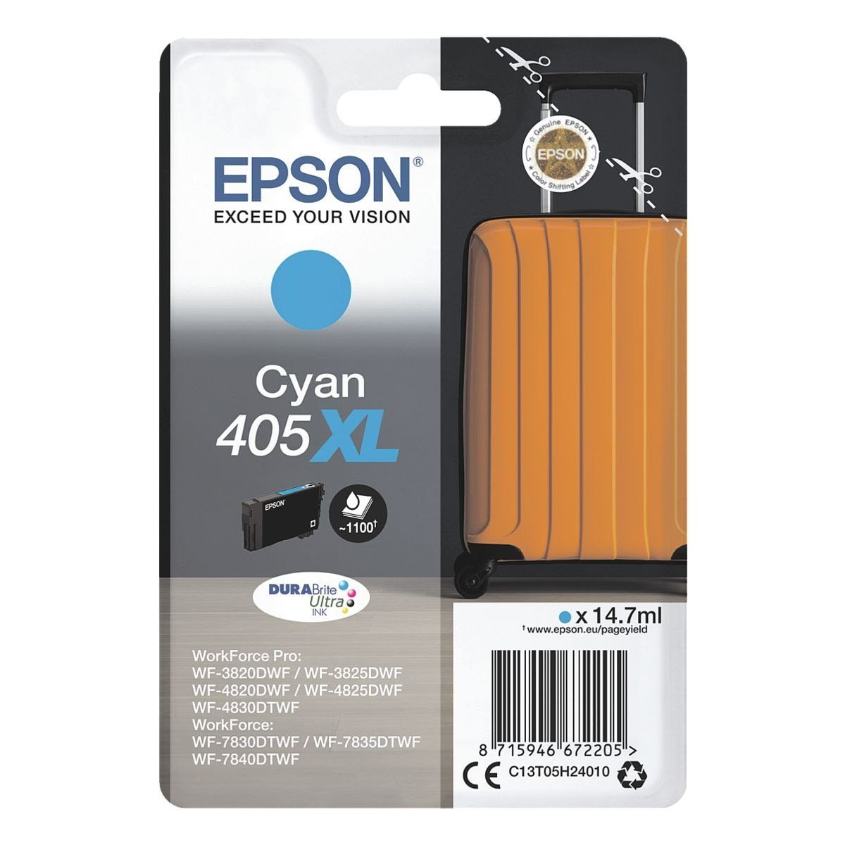 Epson 405XL DURABrite Tintenpatrone (1-tlg., Original Druckerpatrone, cyan)