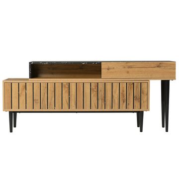 Merax Lowboard mit Tischplatte in Marmoroptik und Metallbeine, TV-Schrank stapelbar, TV-Board Länge verstellbar, Bis 200cm