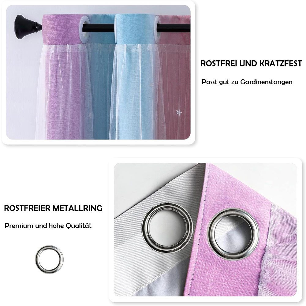 TUWENA Verdunkelungsvorhang Verdunkelungsvorhänge, Glänzend Sterne Vorhänge Farbverlauf 2er Set, Sterne Pattern Mix Weiß Voile Vorhänge mit Ösen Schlafzimmer Ga – Bild 3 von 5