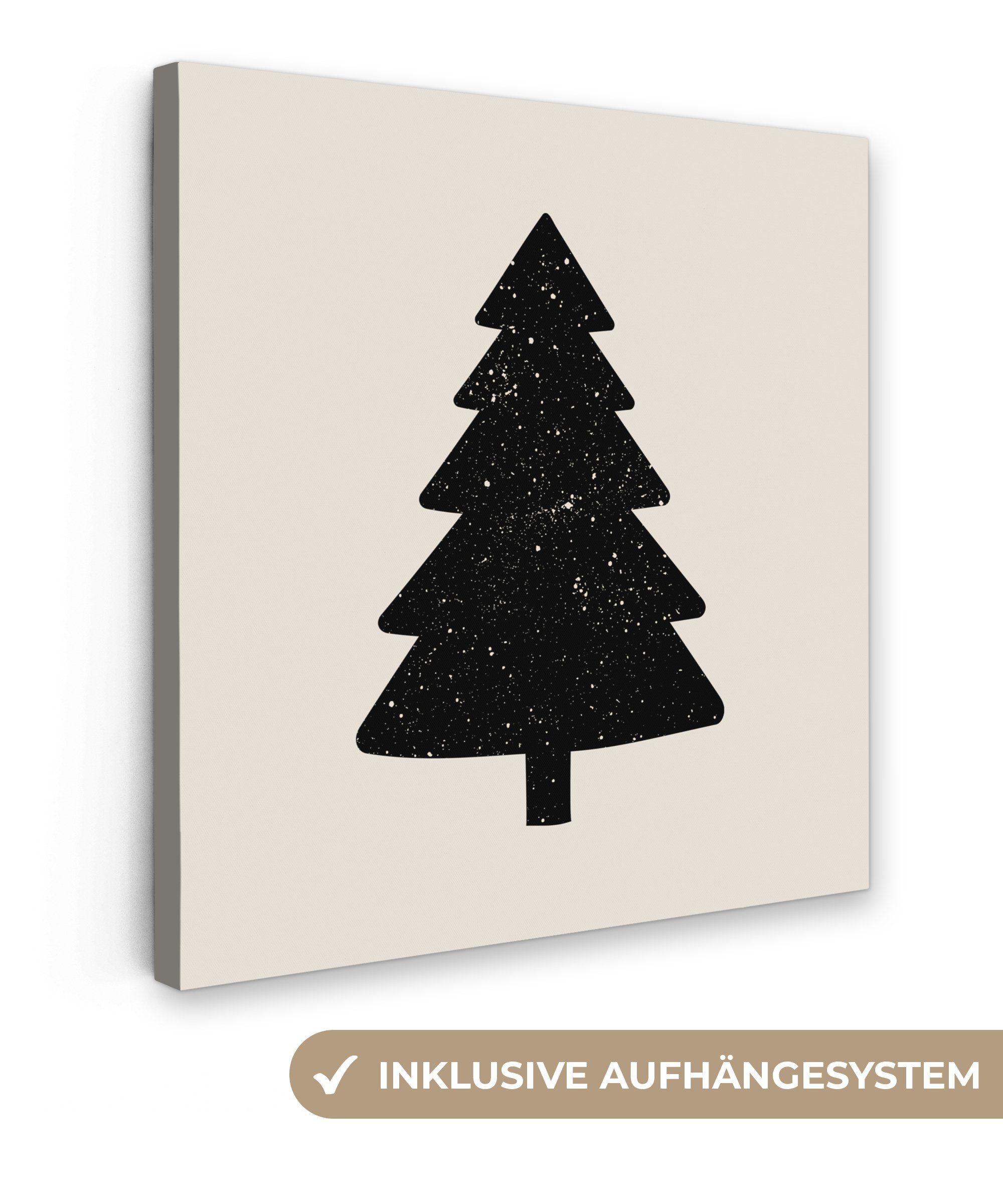 OneMillionCanvasses® Leinwandbild Weihnachtsbaum - Schwarz - Urlaub - Beige, (1 St), Leinwand Bilder für Wohnzimmer Schlafzimmer, 20x20 cm