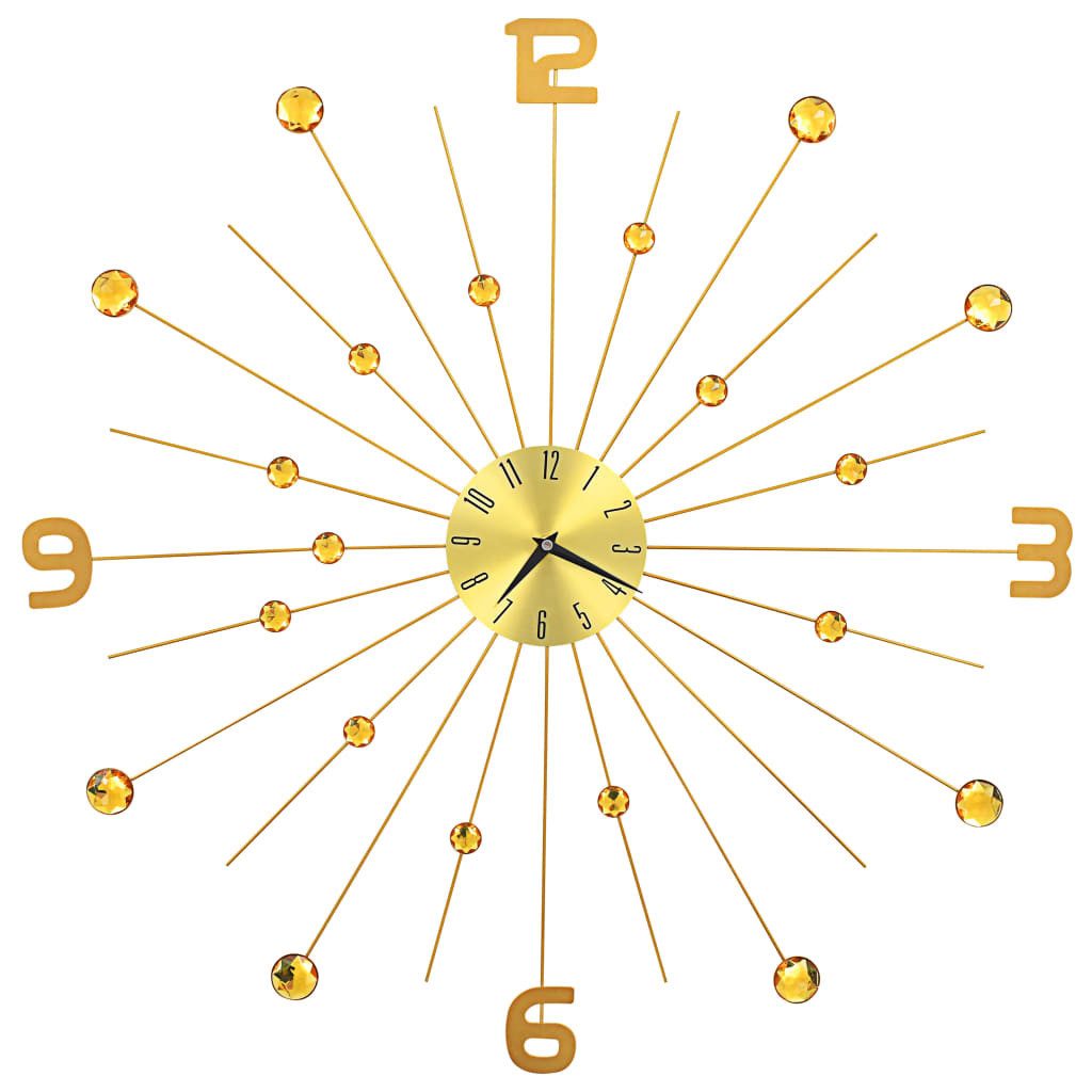 furnicato Uhr Goldene Metallwanduhr 70 cm mit Kristalldetails (Präzise Quarzwerk-Zeitmesser für Wohnzimmer mit klaren Ziffern)
