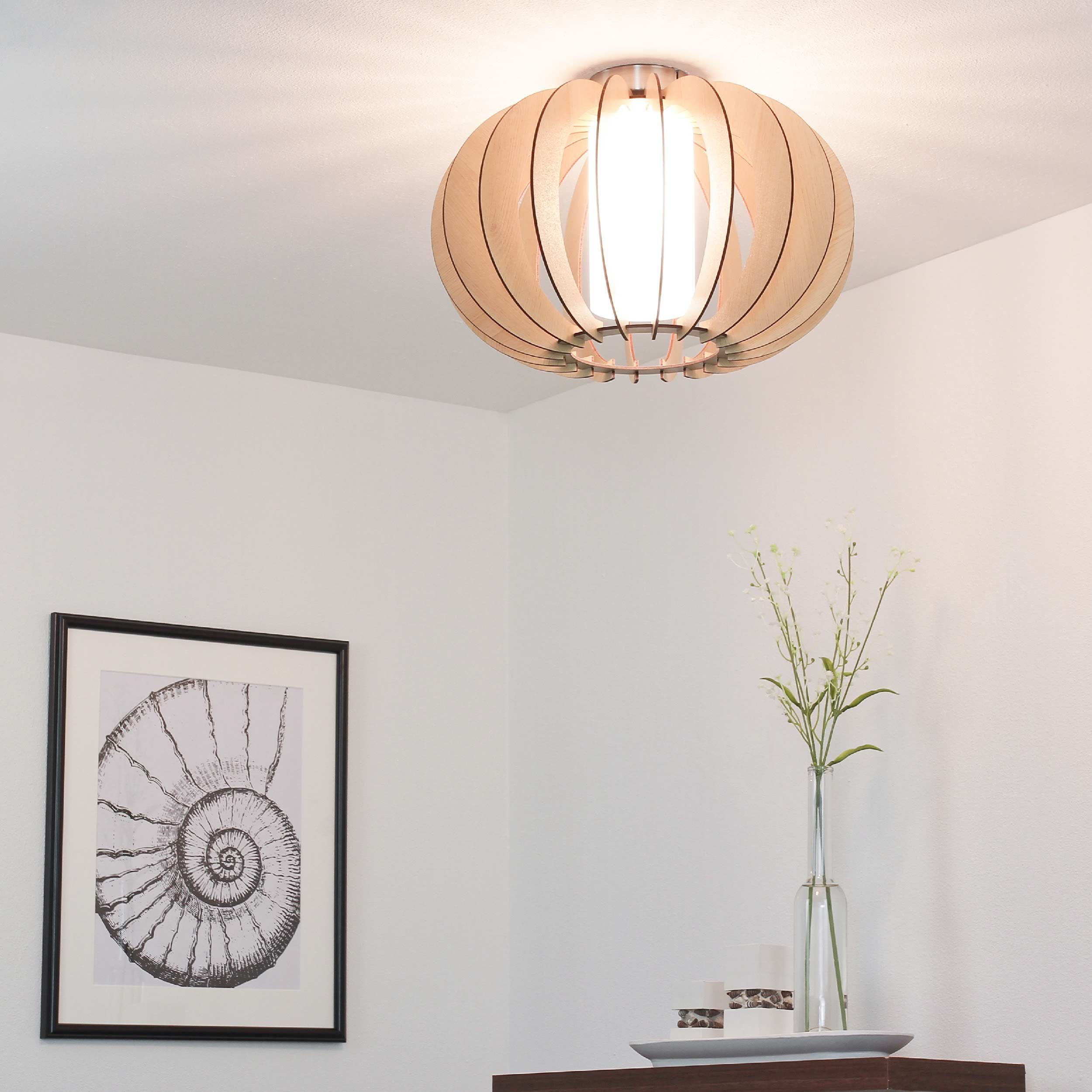 Licht-Erlebnisse Deckenleuchte STELLATO 1, ohne Leuchtmittel, Deckenlampe rund Ø 40 cm Holz Glas Natur Weiß E27 Wohnzimmer Flur