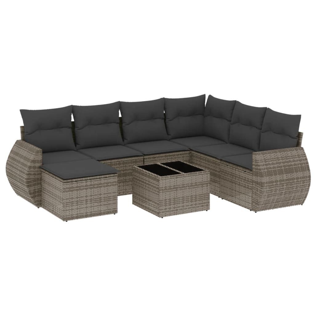 vidaXL Gartenlounge-Set 8-tlg. Garten-Sofagarnitur mit Kissen Grau Poly Rattan, (1-tlg)