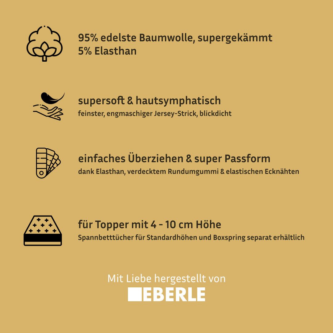 bellana Spannbettlaken bellana deluxe für Topper, mit Elasthan, Premium Jersey 230 g/m², Jersey, Gummizug: rundum, (1 Stück), mit 5% Elasthan, für Topper mit 4-10cm Höhe, bügelfrei, faltenfrei